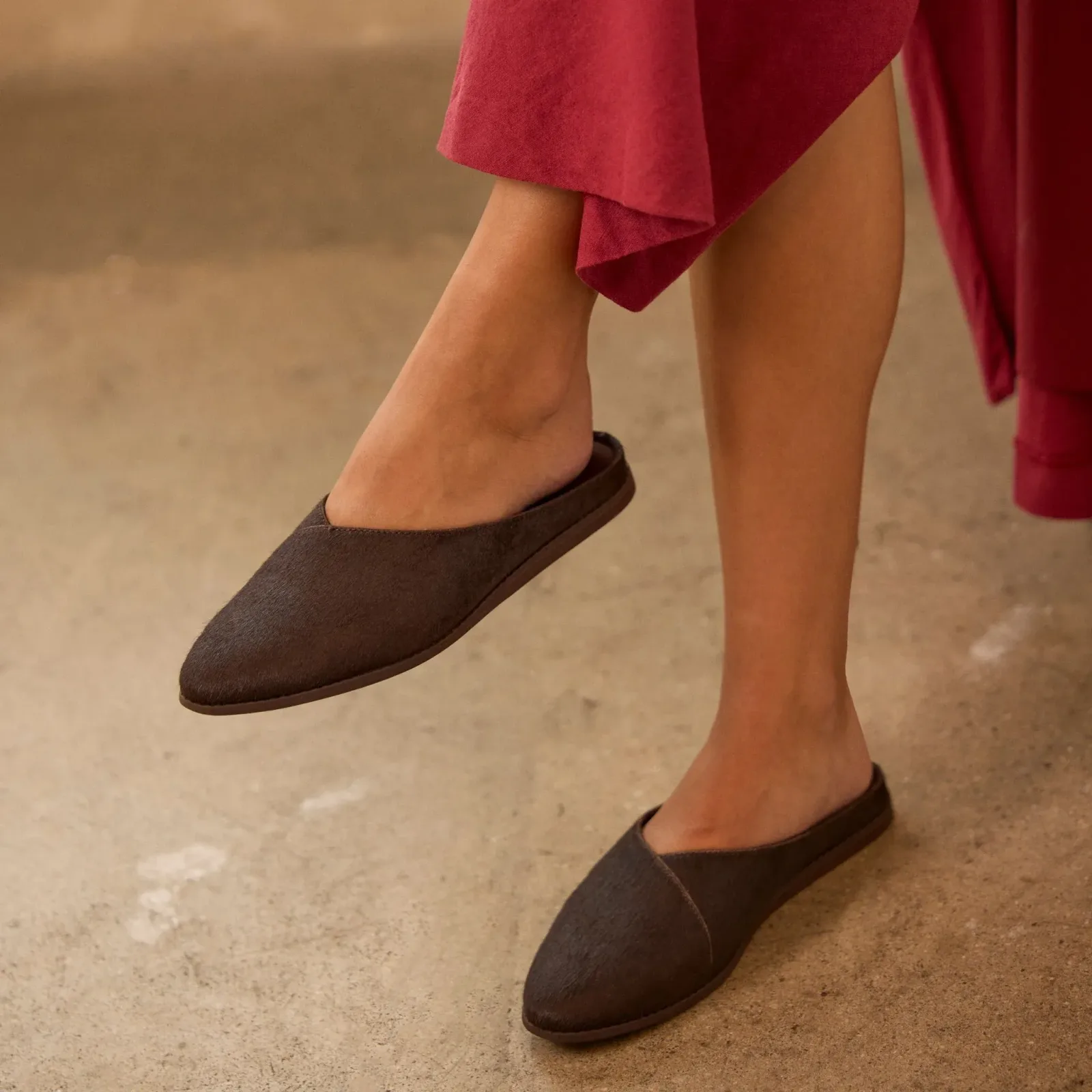 Womens Amelia Mule Chocolate Brown Hair Leather