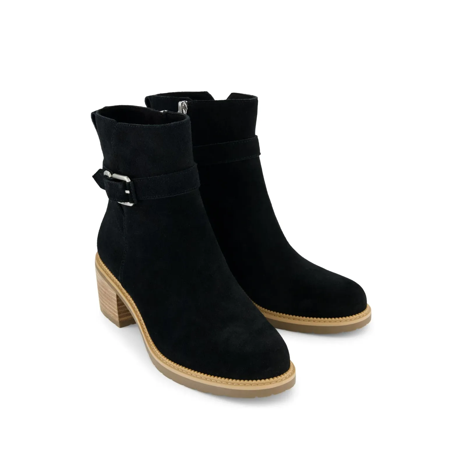Womens Hailey Buckle Ankle Boot Water Resistant Black Suede