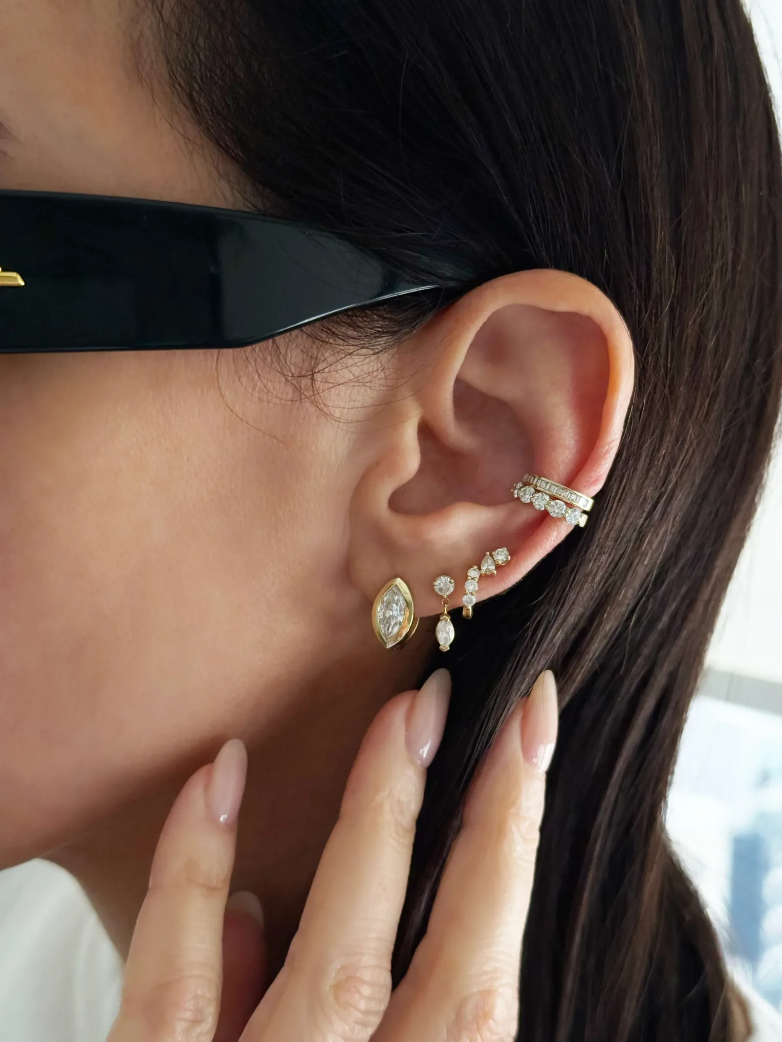 Lab Diamond Marquise Bezel Huggies