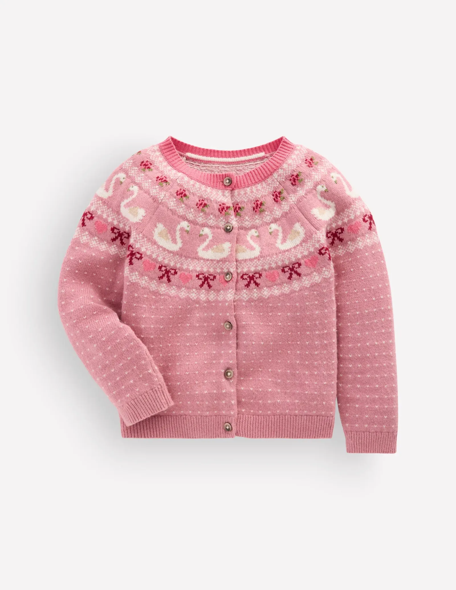 Edie Fair Isle Cardigan-Rose Blush Swans