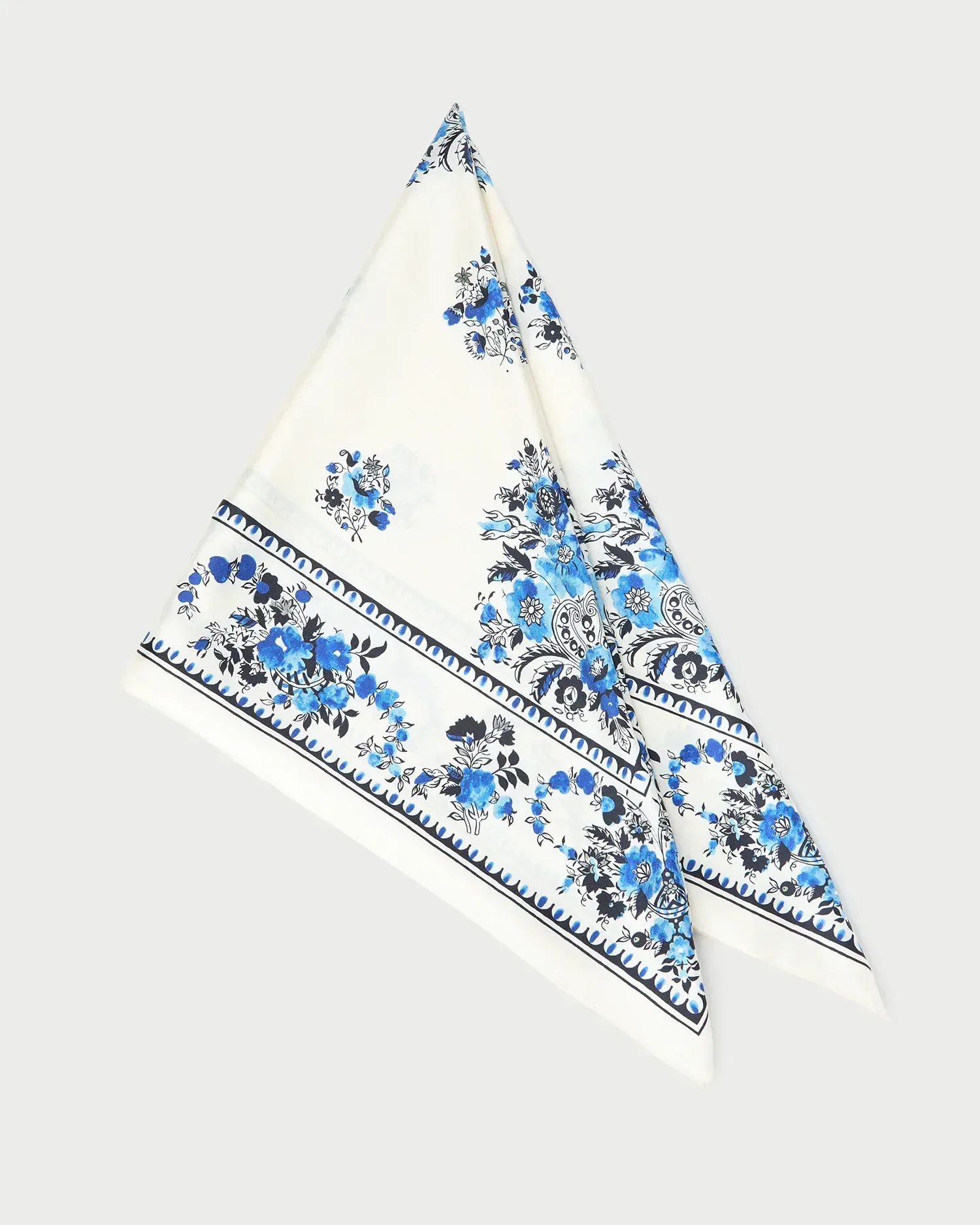 Beverly Cream/Blue Silk Scarf