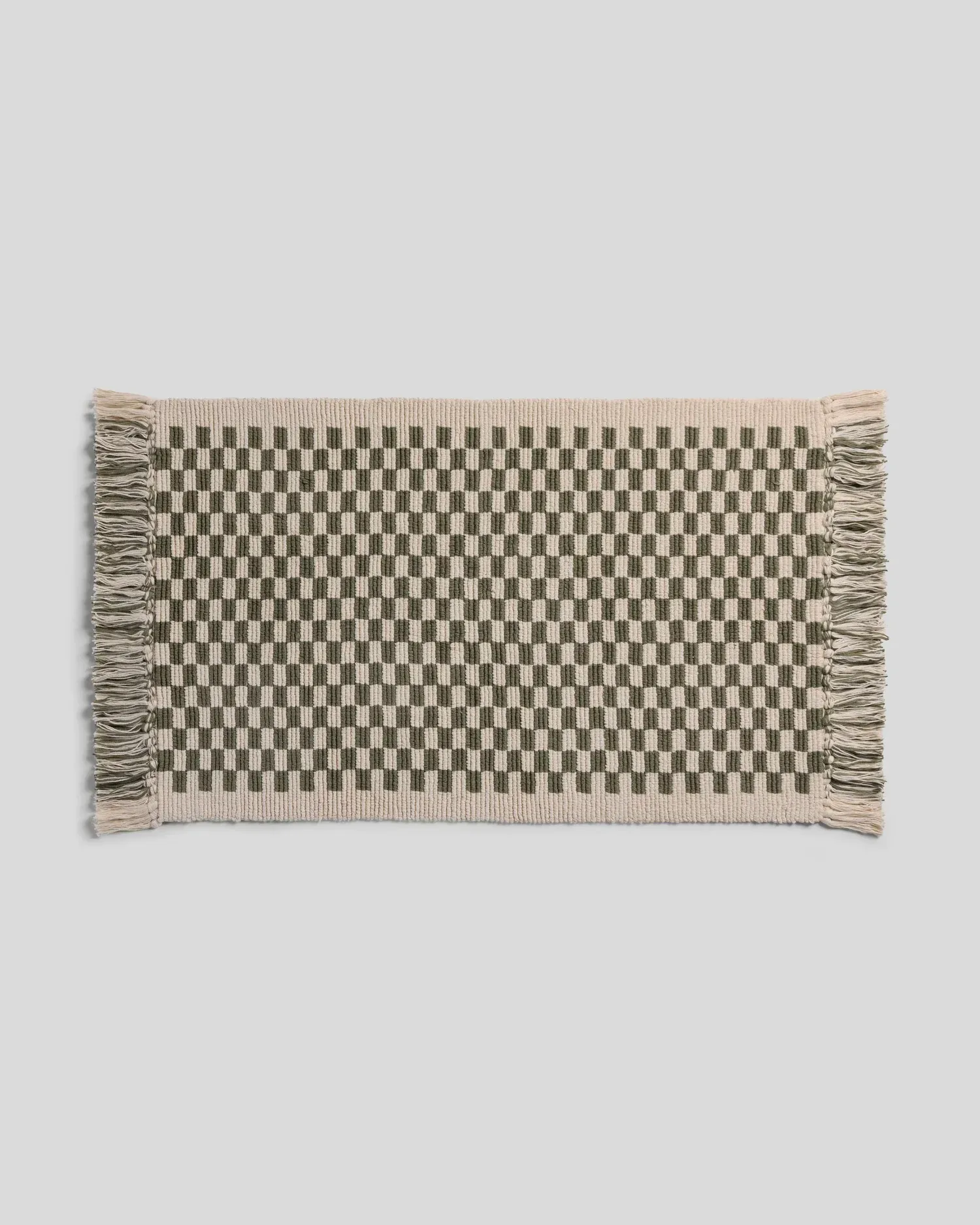 Organic Checkered Bath Rug (Natural and Thyme)