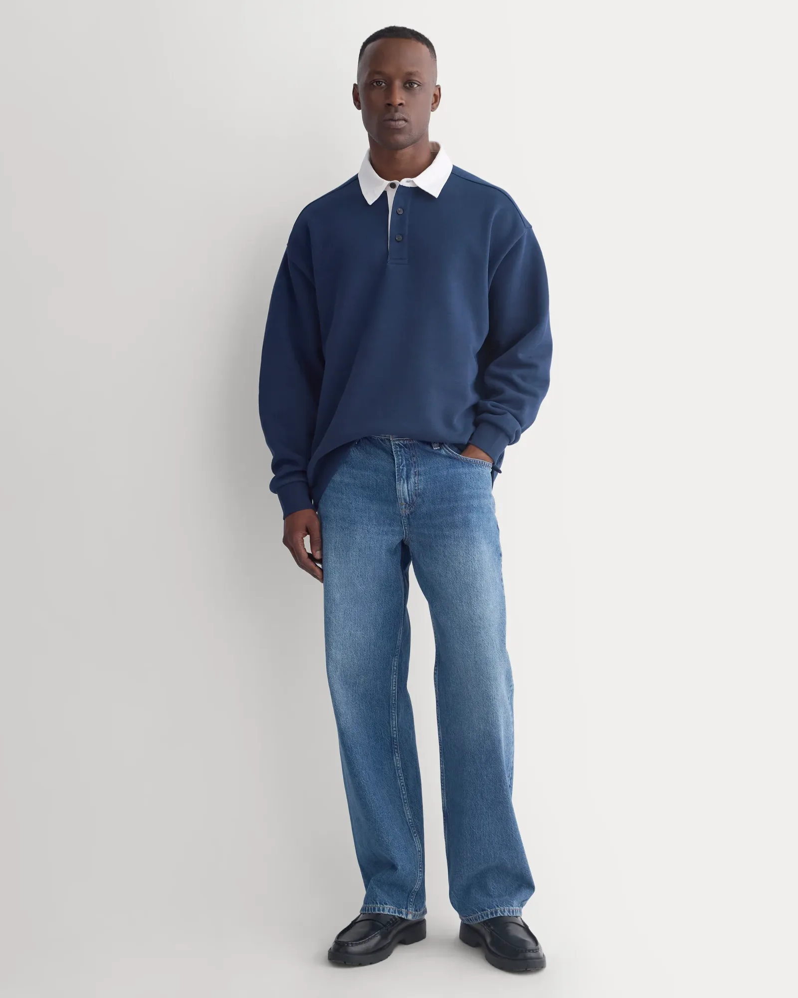 Luxe Fleece Rugby Polo – Deep Navy