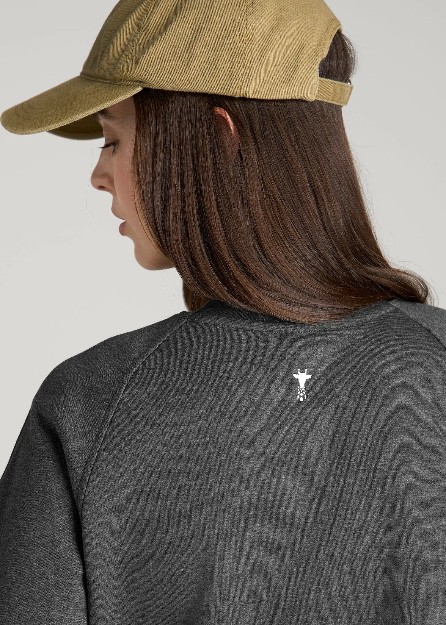 Core Motion Oversized Cropped Crew Pullover for Tall Women in Charcoal Mix