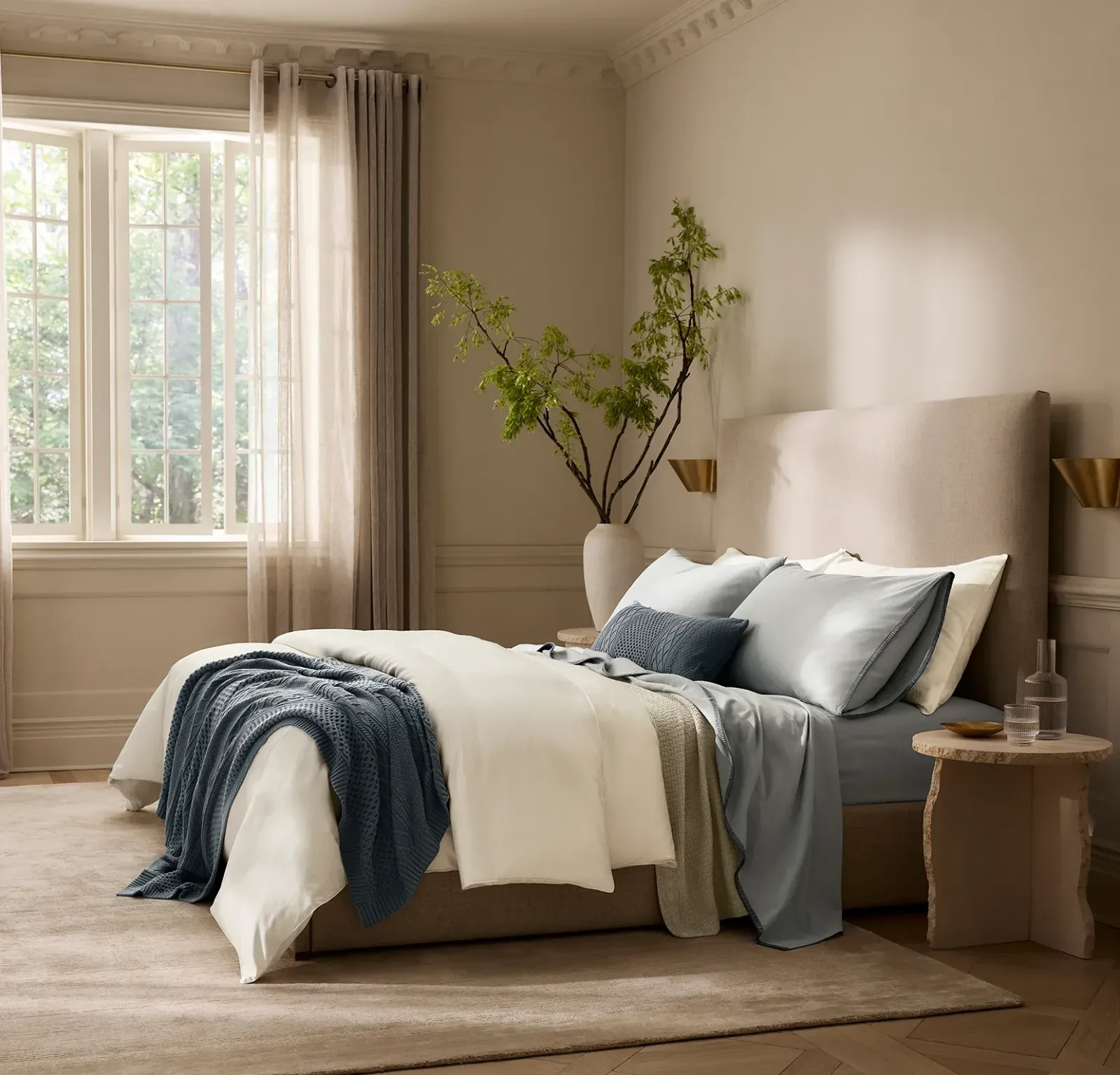 Flannel Sheet Set – Shore/Bluestone Whipstitch
