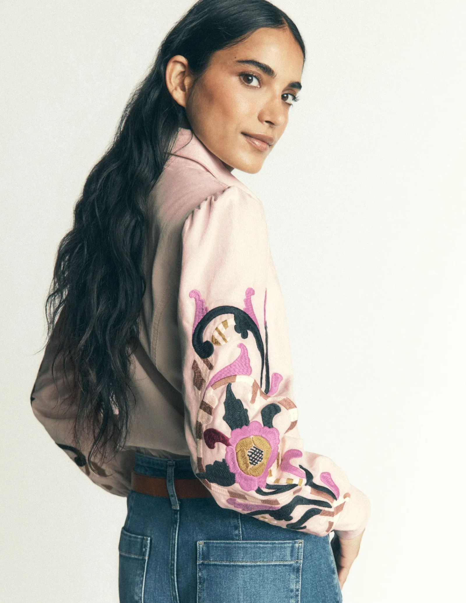 Sky Cord Shirt-Almond Milk, Embroidered