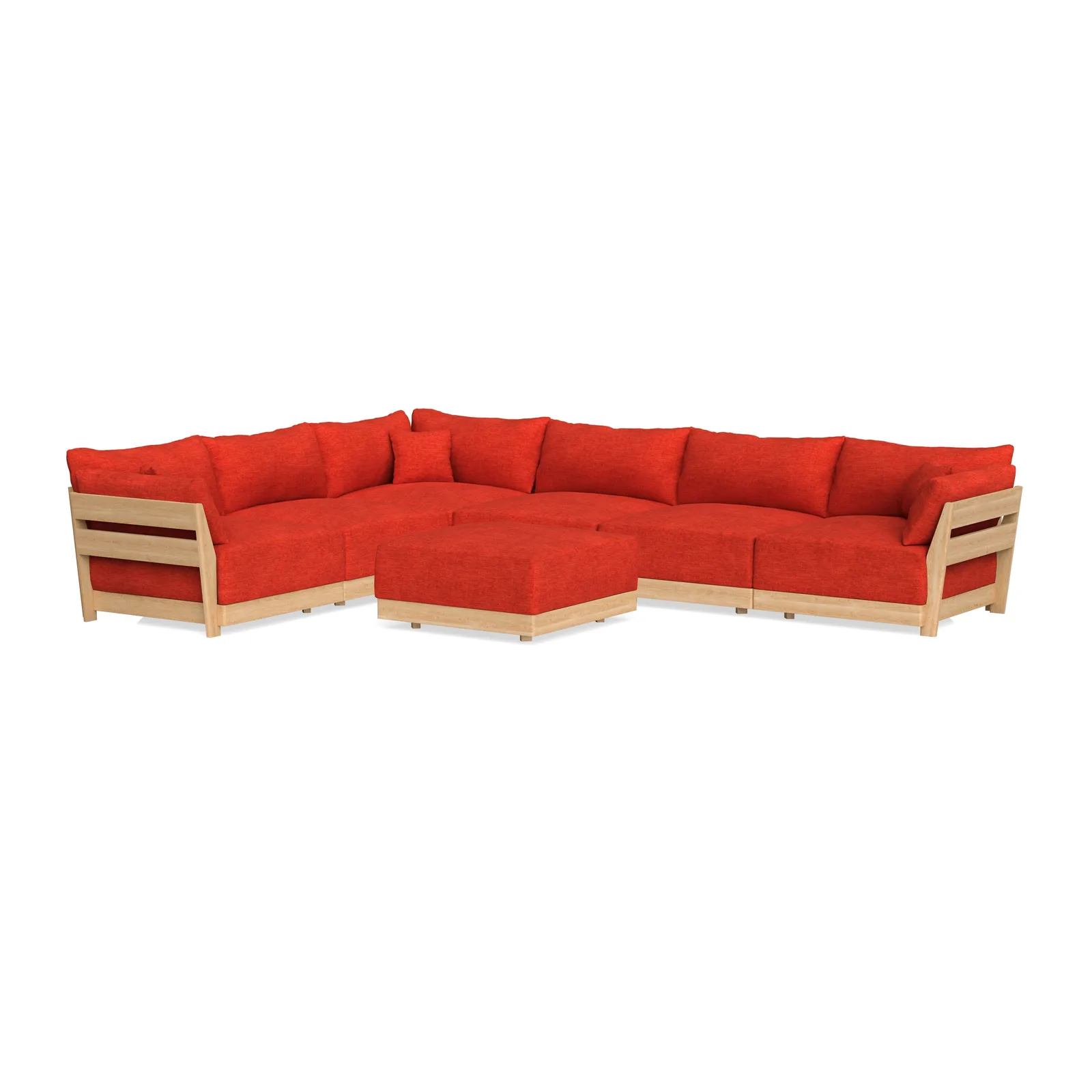Modular Bondi Latte 6-Seater Corner Sectional + Ottoman in Poppy Orange – Classic Blend