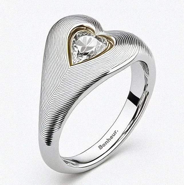 Eléa Heart Signet Ring – Rhodium Plated / 7