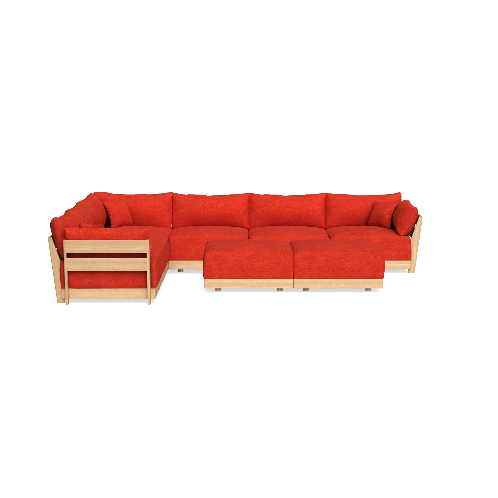 Modular Bondi Latte 6-Seater Corner Sectional + Bench Ottoman in Poppy Orange – Classic Blend