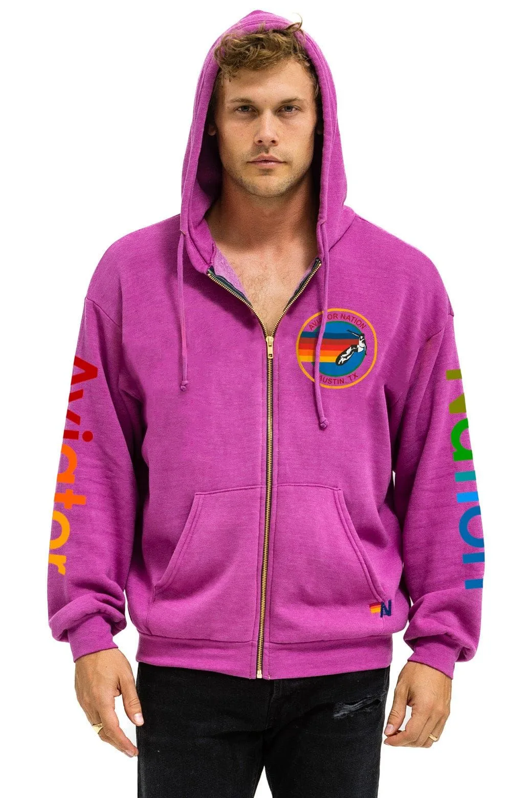 AVIATOR NATION Austin Relaxed Zip Hoodie – Magenta