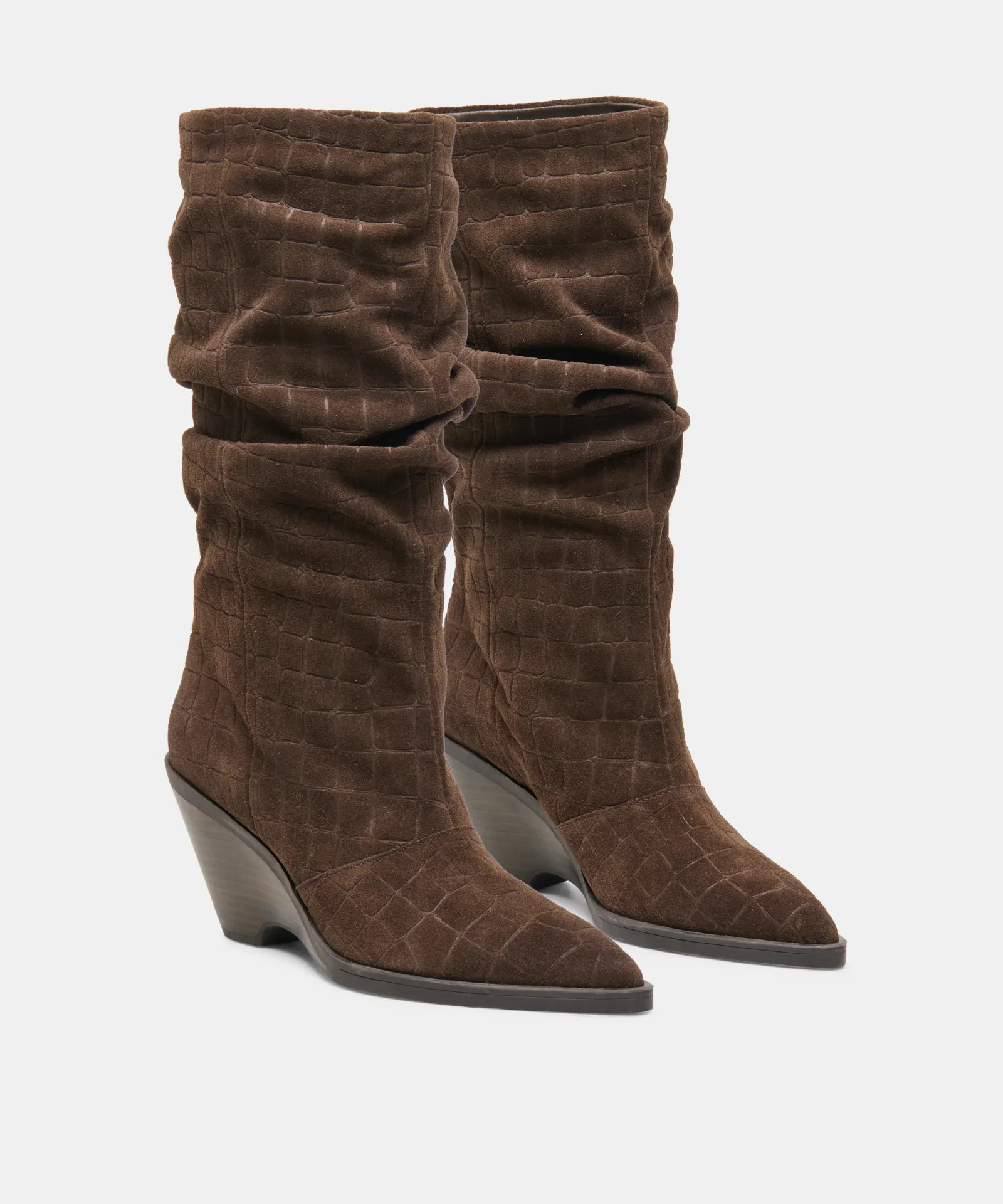 Adisen Boots Espresso Embossed Suede