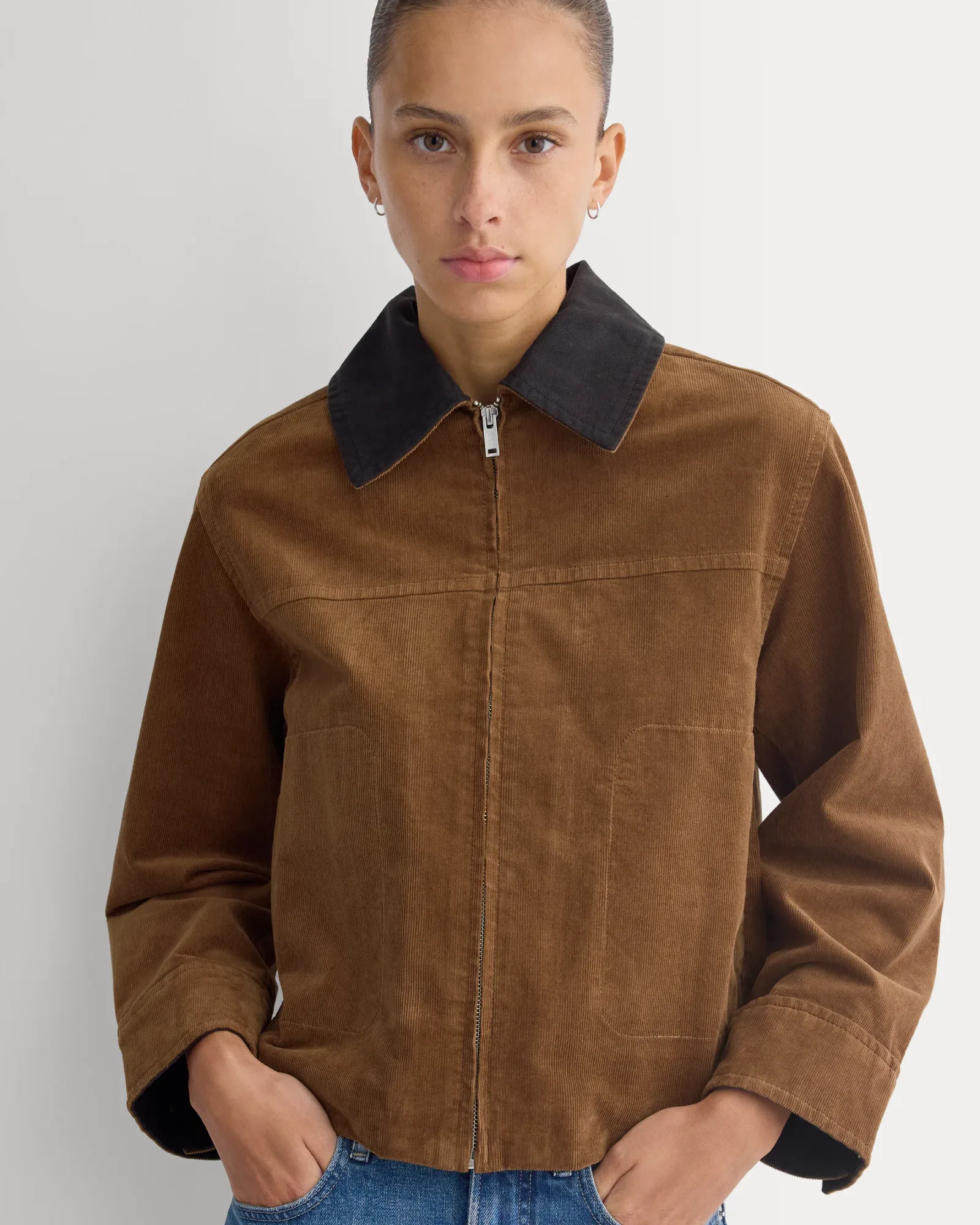 Stretch Corduroy Zip Jacket – Toffee