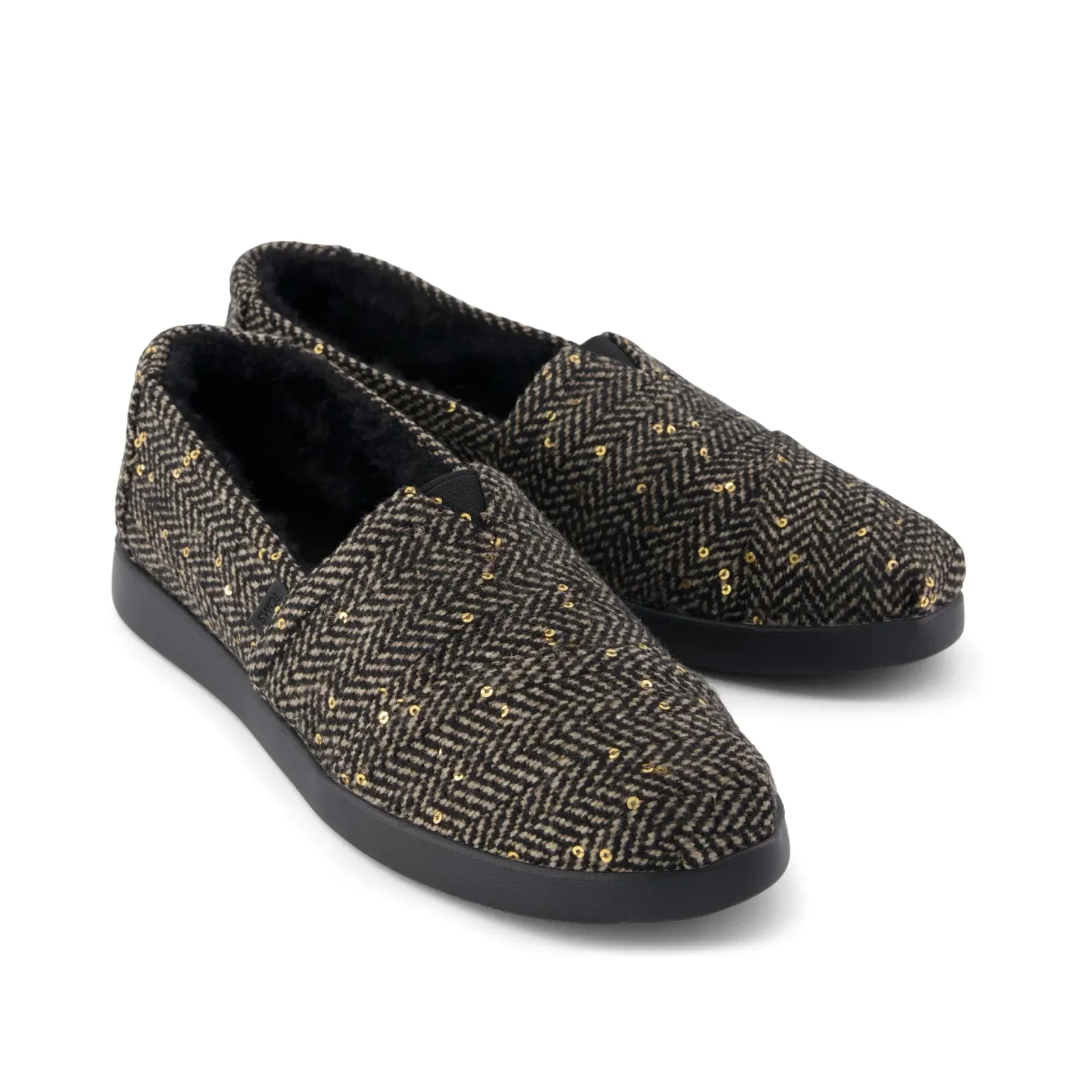 Womens Alpargata Plus Black Sequin Herringbone w/ Faux Fur