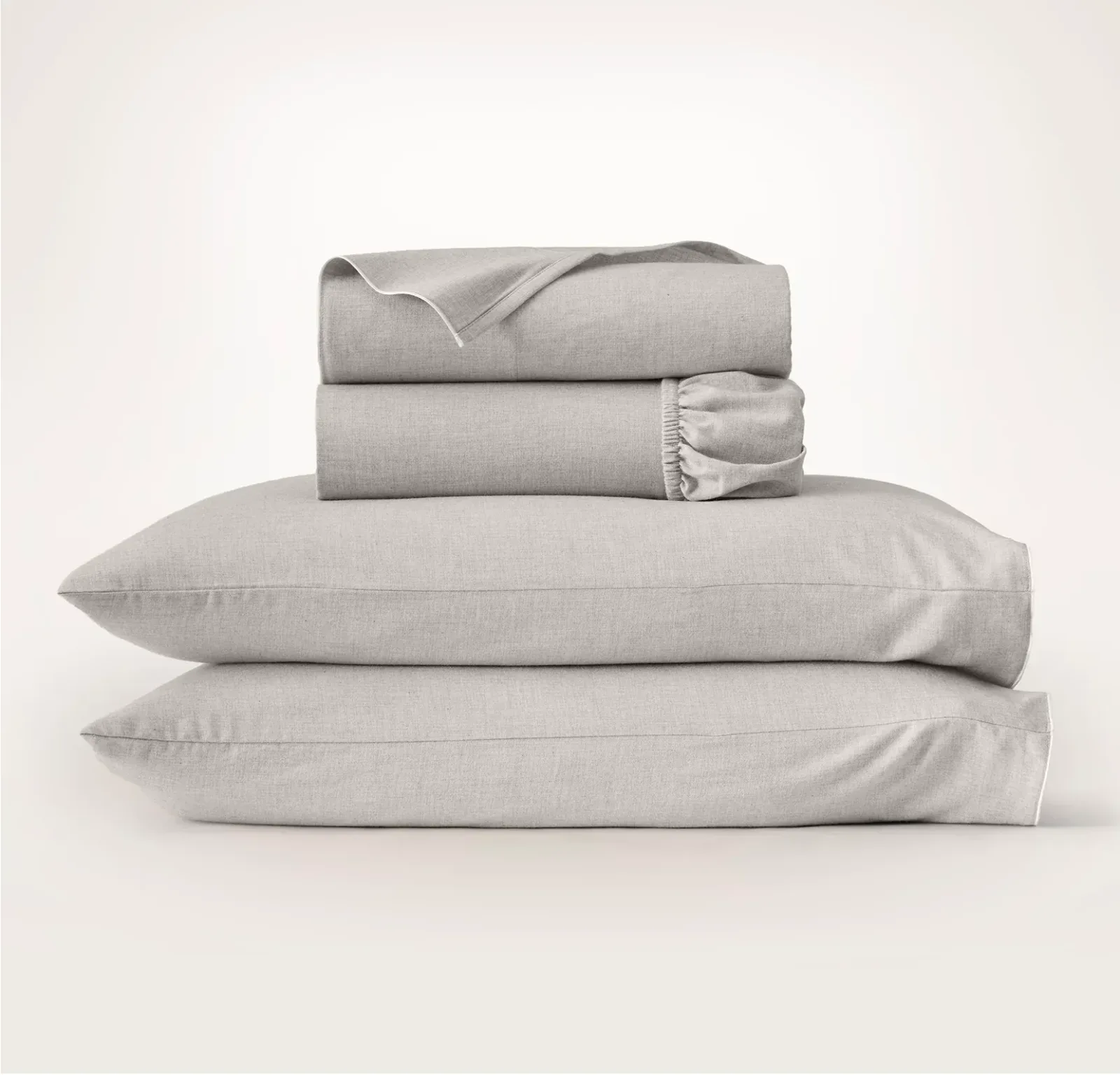 Elysian Cotton Cashmere Sheet Set – Heathered Fog/White Piped Edge