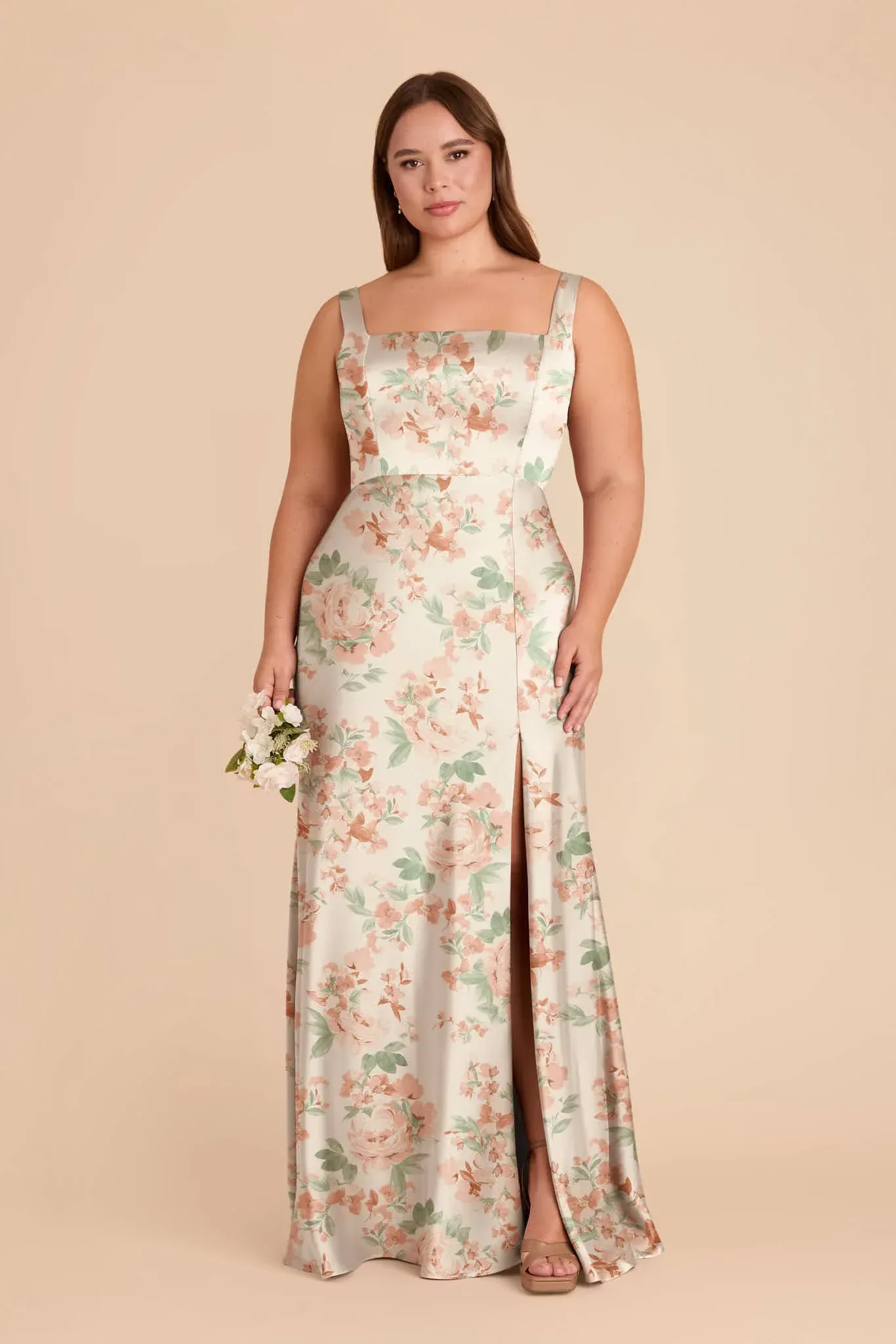 Alex Matte Satin Dress – Dusty Apricot Peonies