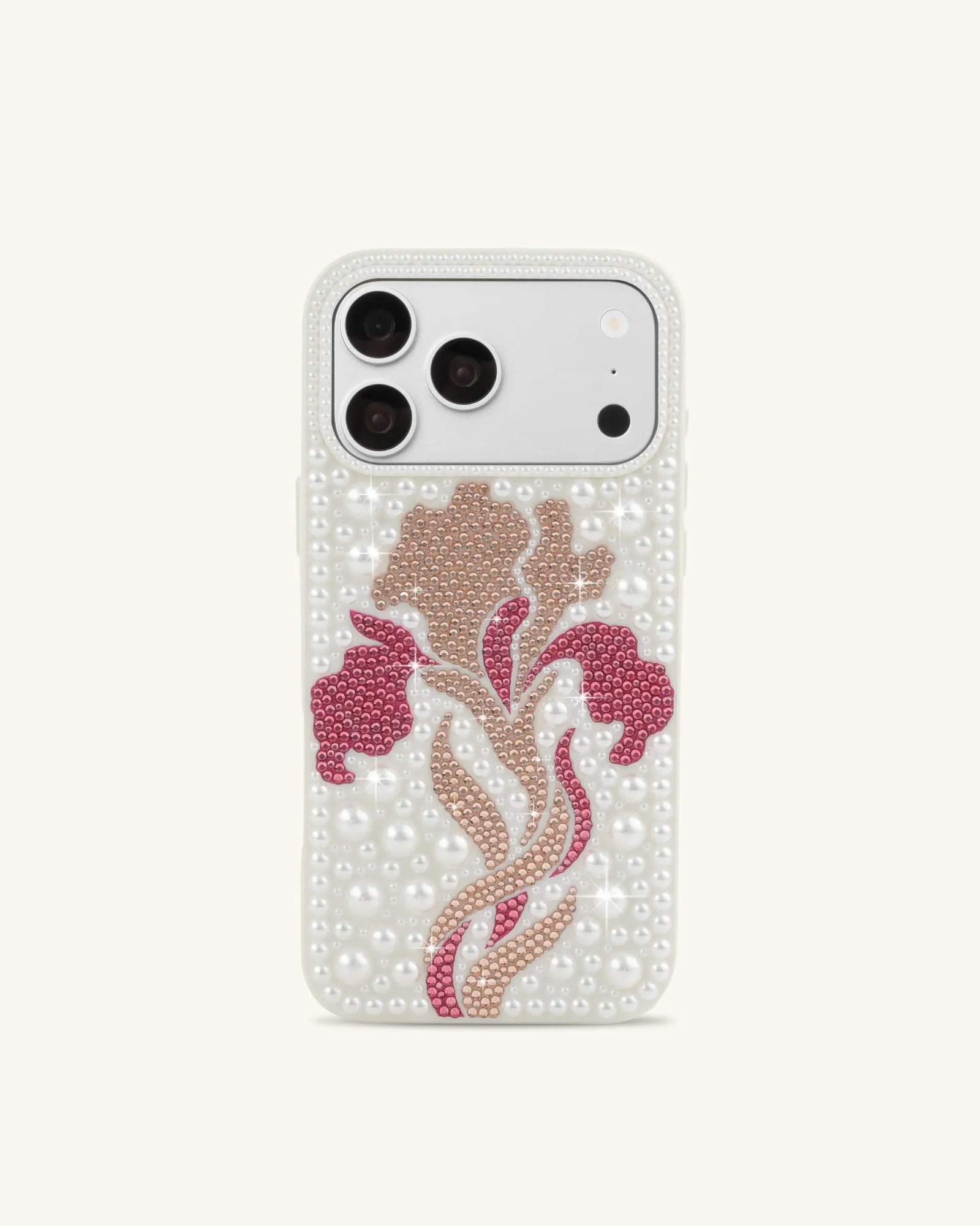 Floral Pearl Artificial Crystal Phone Case – White