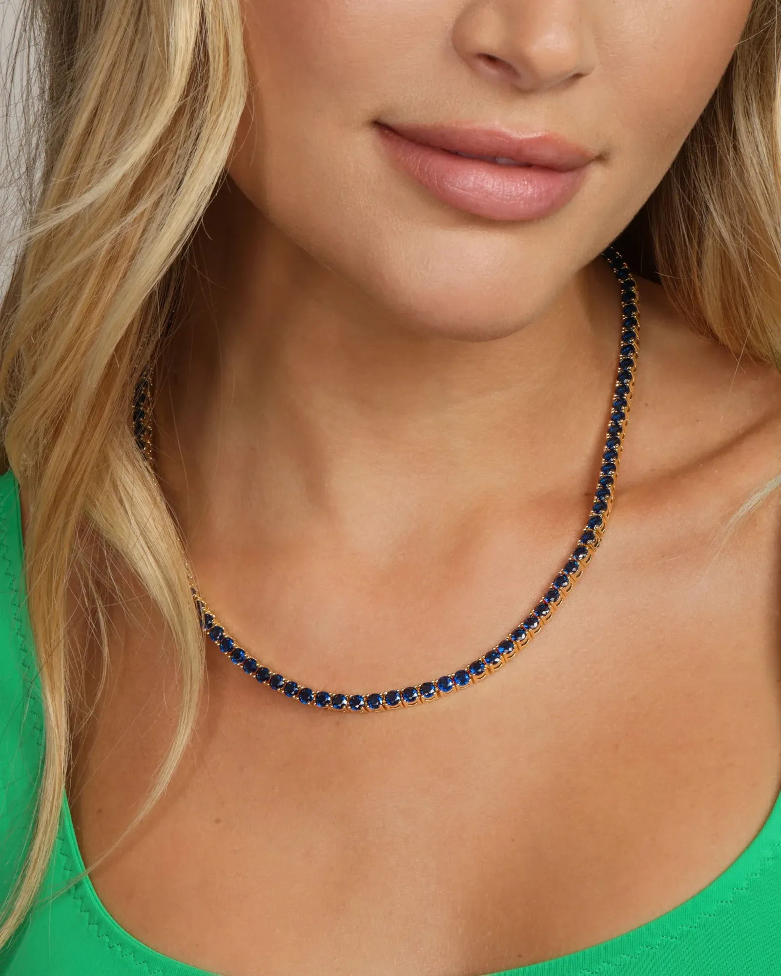Grand Heiress Tennis Necklace – Gold|Blue Sapphire Diamondettes