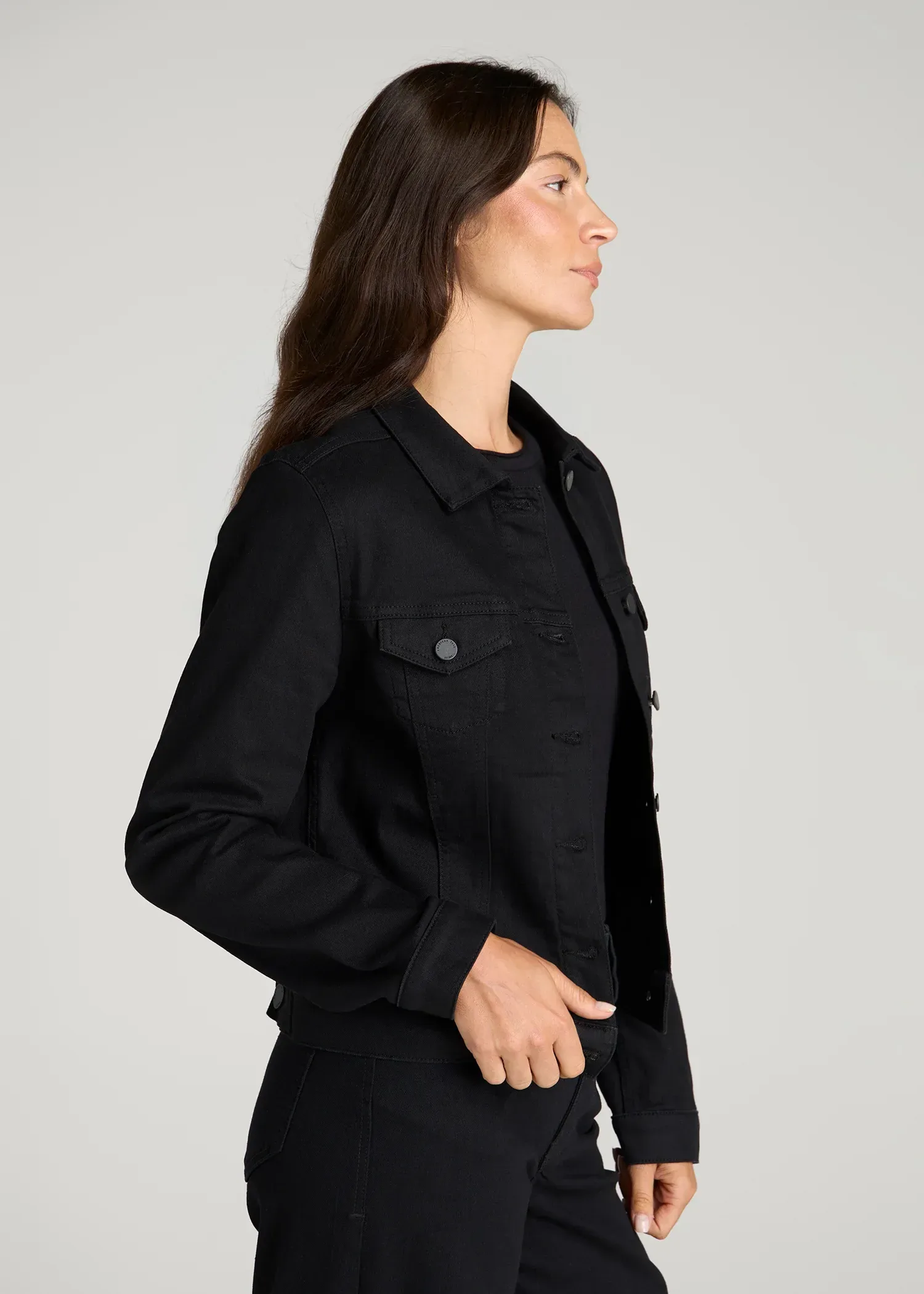 Classic Denim Jacket for Tall Women in Optimum Black