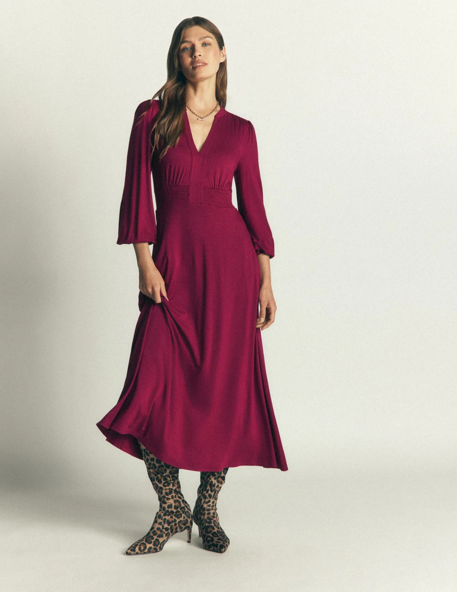 Georgia Jersey Midi Dress-Beetroot Red