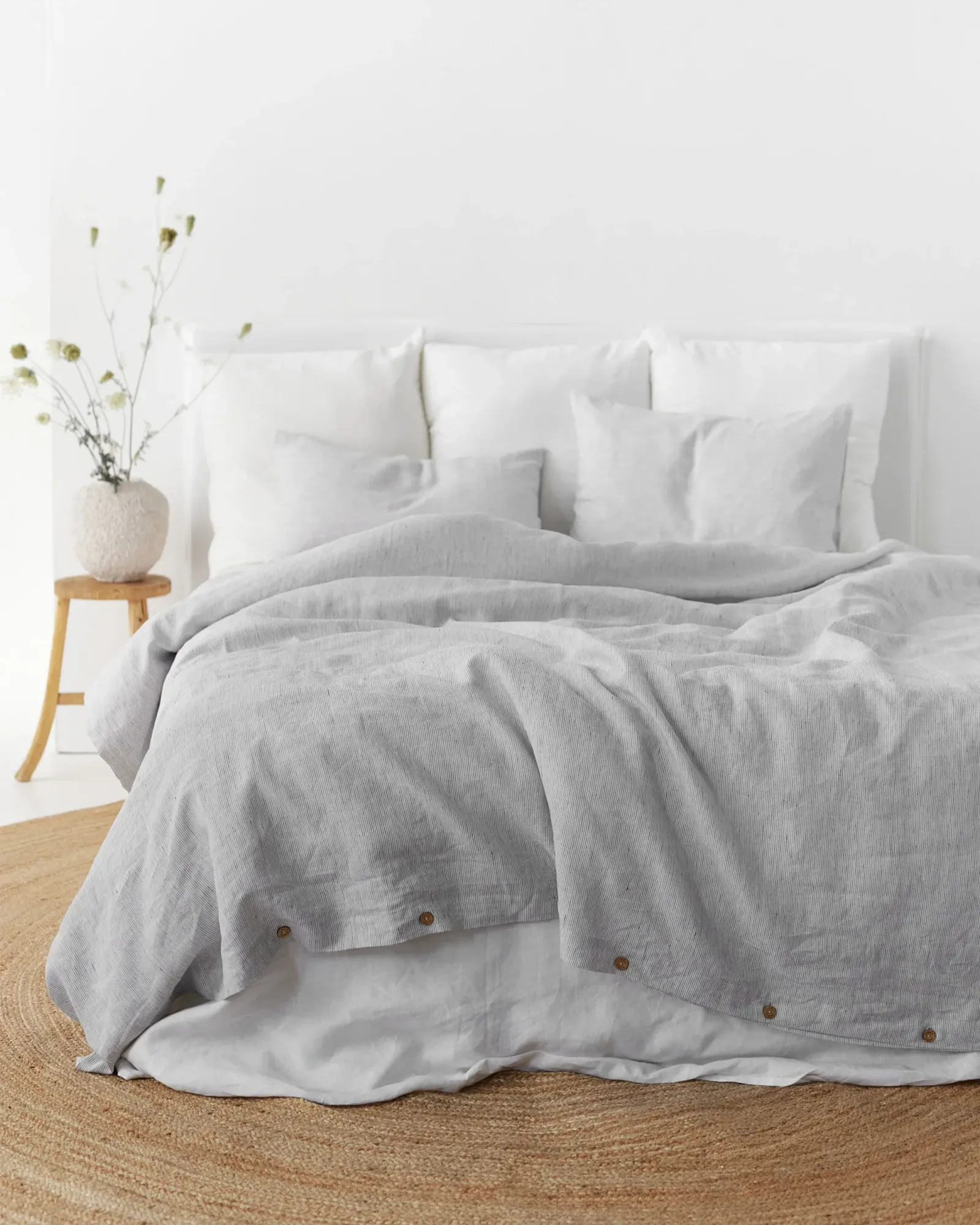 Pinstripe black linen duvet cover