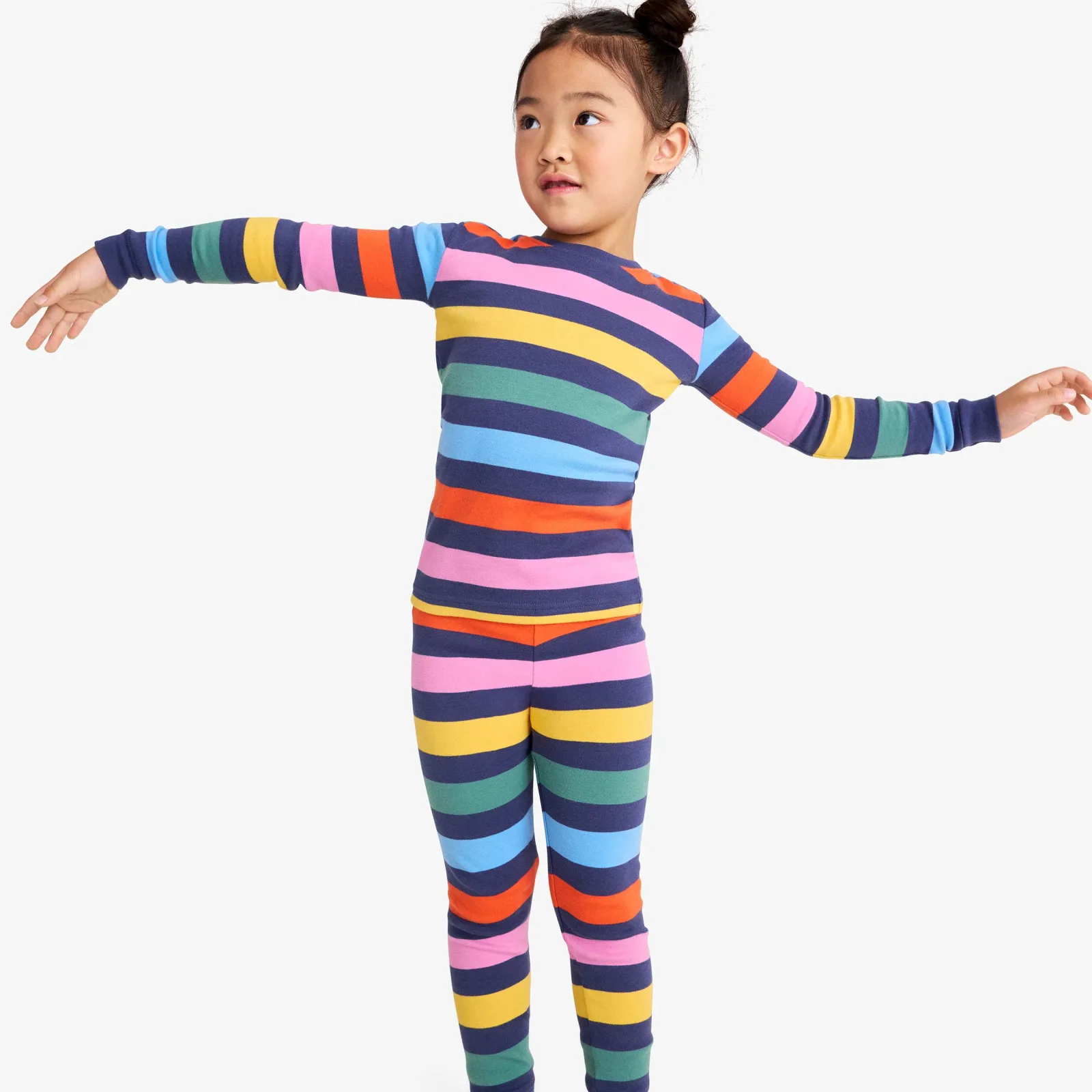 Kids organic PJ set in rainbow stripe