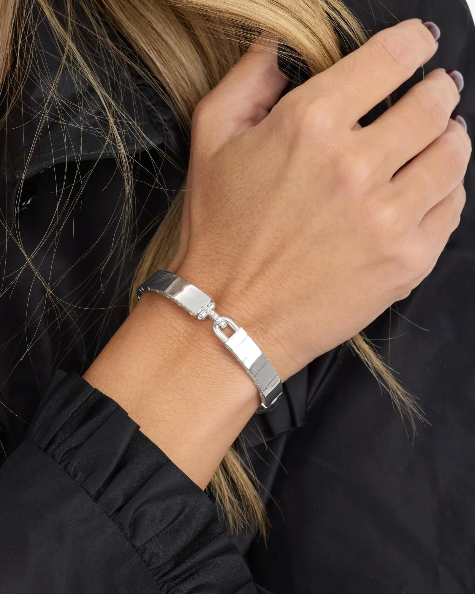 Ashley Lock Cuff 9mm – Silver|White Diamondettes