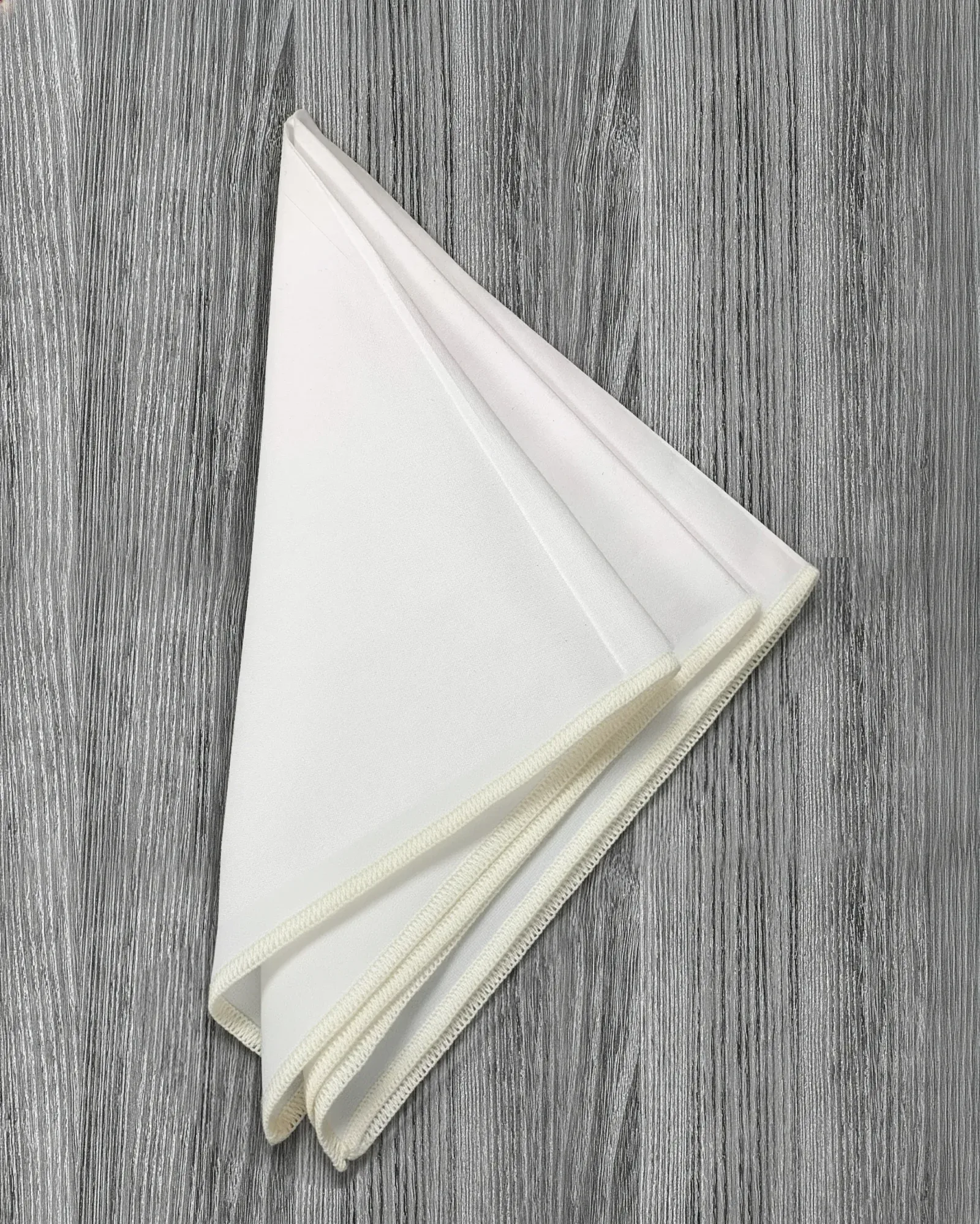 Pocket Square – White With Ivory Edge Stitch