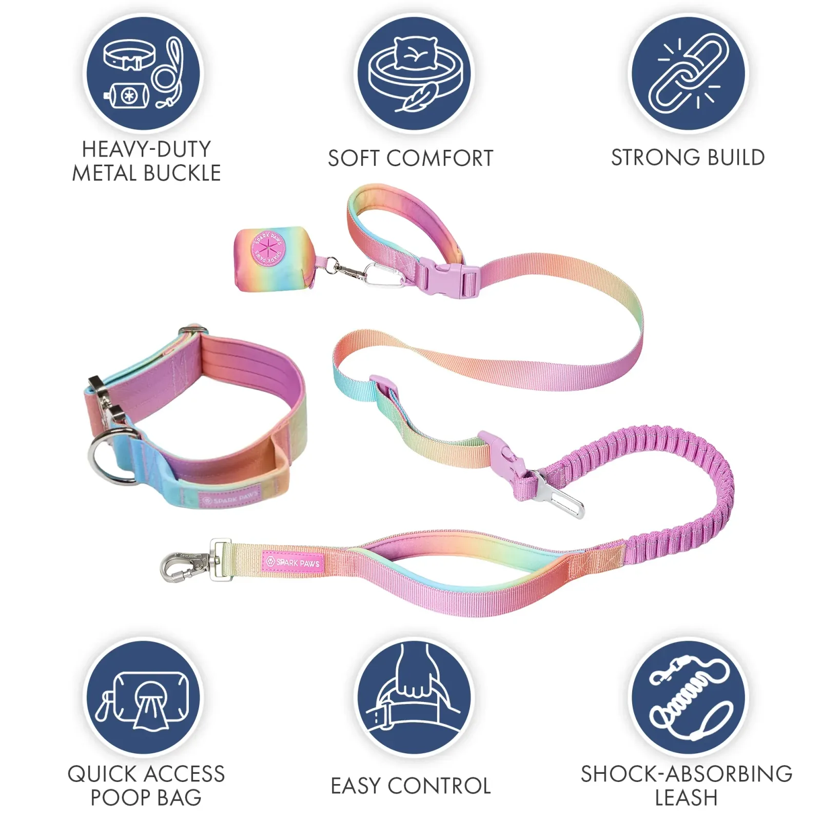 Comfort Control Collar and Multipurpose Leash Set – Pastel Icing