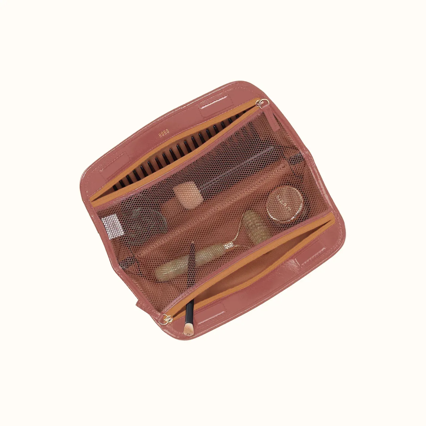 Beauty Brush Case In Polished Leather – Rosewood