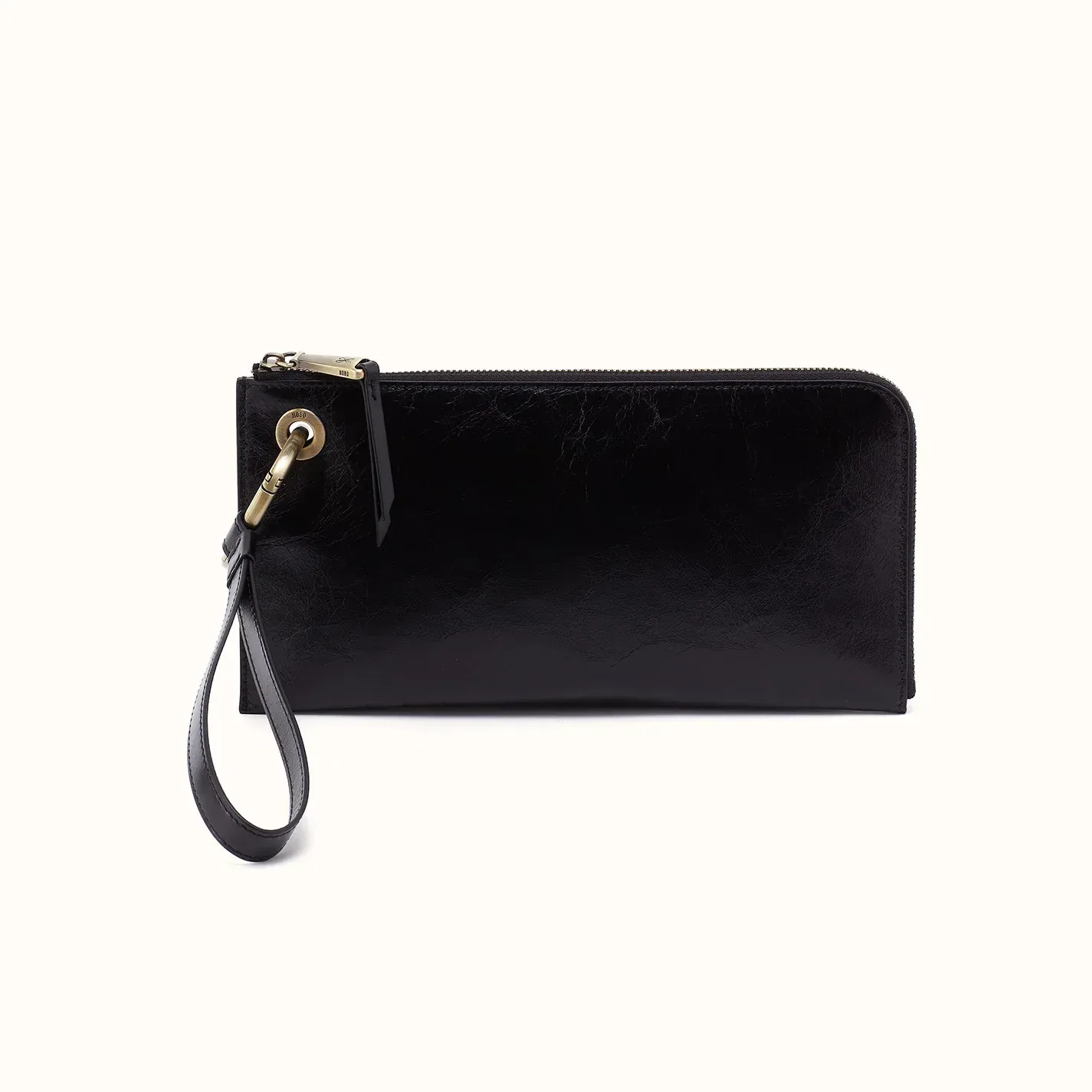 Jett Wristlet In Polished Leather – Black