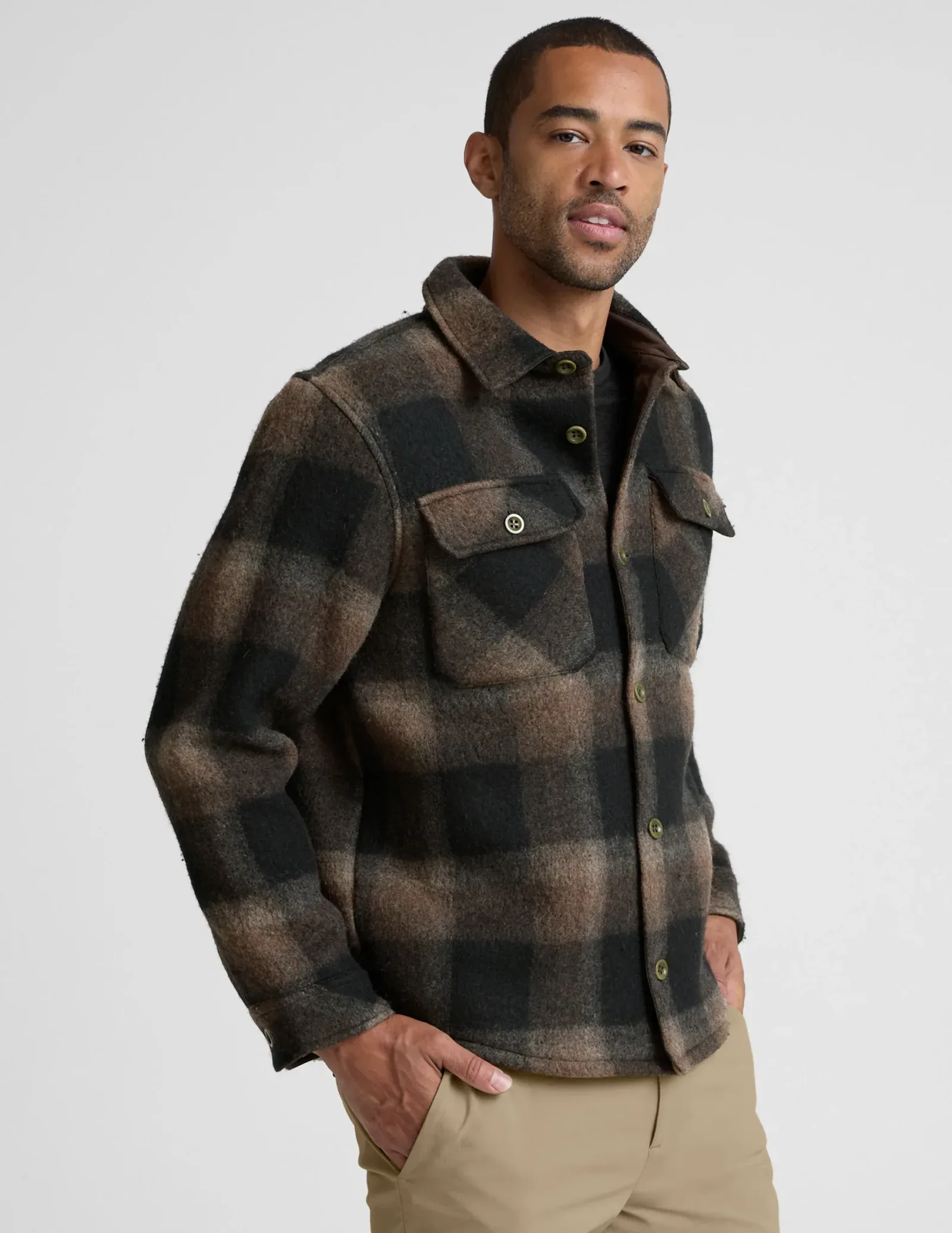 Plaid Wool Blend Men's Shirt Jacket