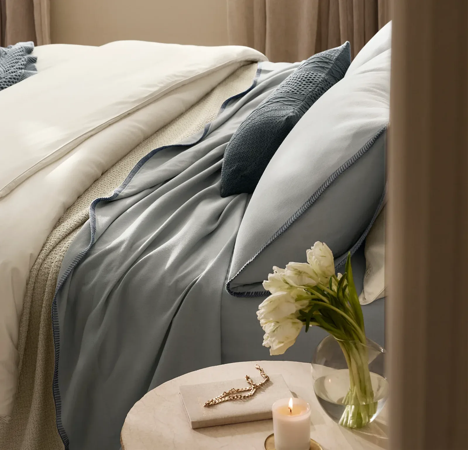 Flannel Sheet Set – Shore/Bluestone Whipstitch