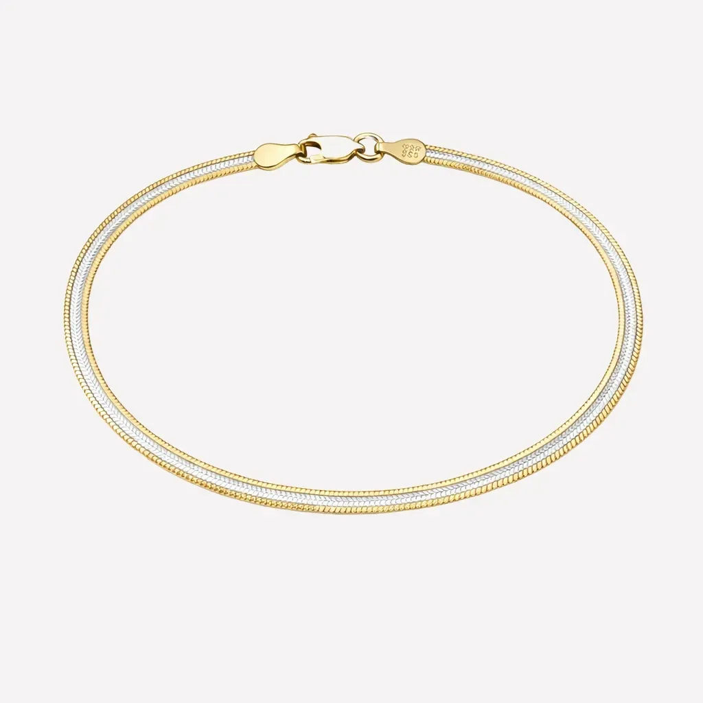 Barbara Two-Tone Diamond-Cut Herringbone Bracelet – 7" / 18k Gold Plated Silver