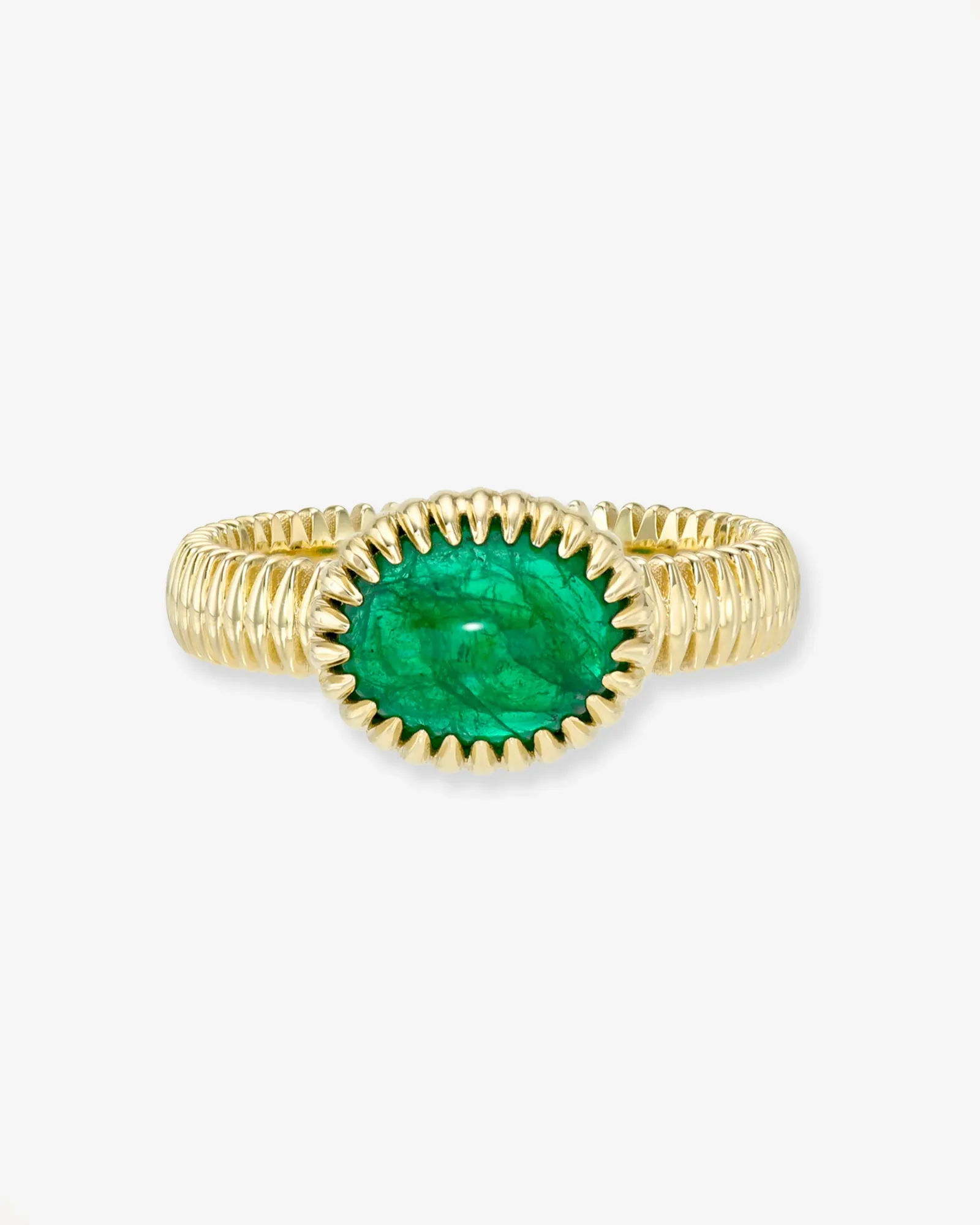 14k Gold Lab Emerald Oval Fluted Ring