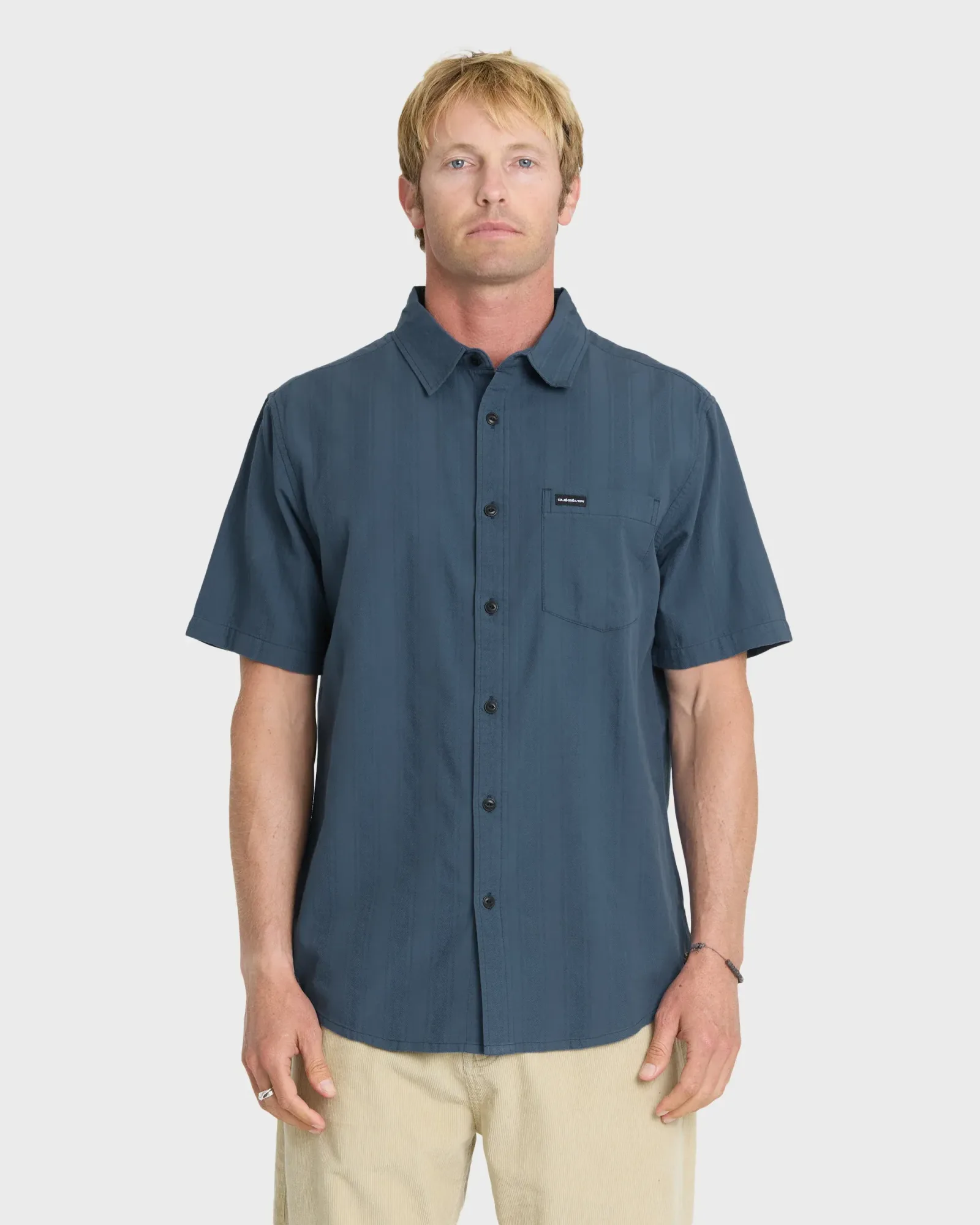 Dobby Stripe Classic Short Sleeve Seersucker Shirt – Dark Denim