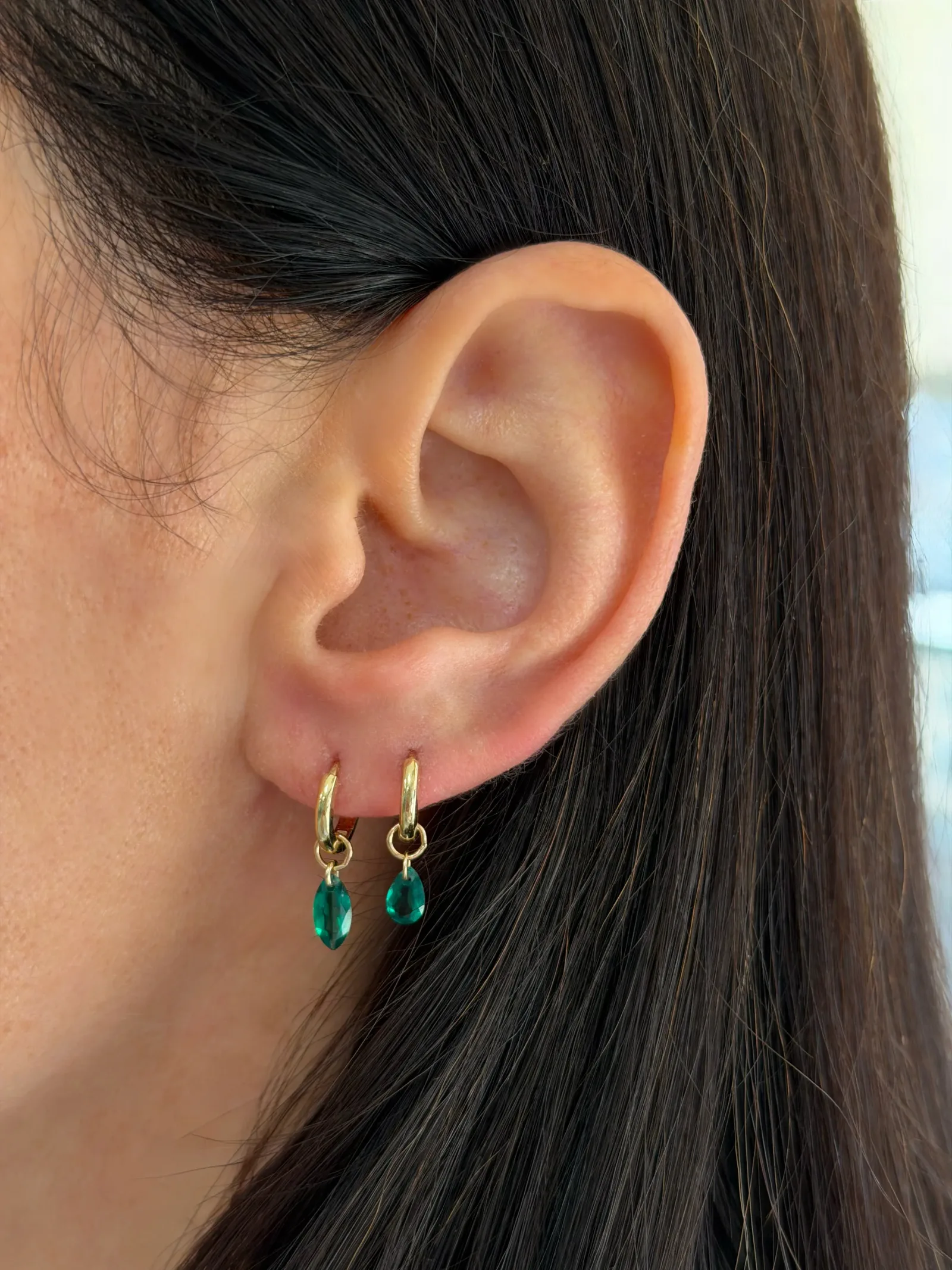 Floating Lab Emerald Pear Huggie Charm
