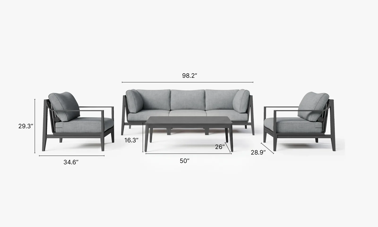 Charcoal Aluminum Sofa + Coffee Table Set