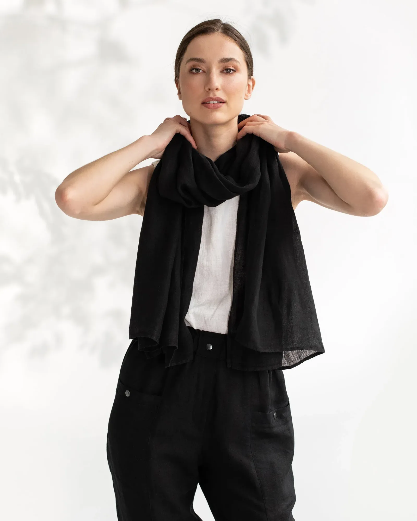 Black linen scarf