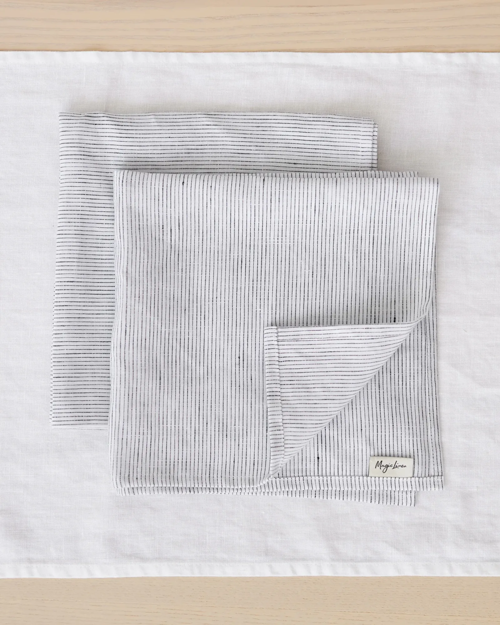 Pinstripe black linen napkin set of 2