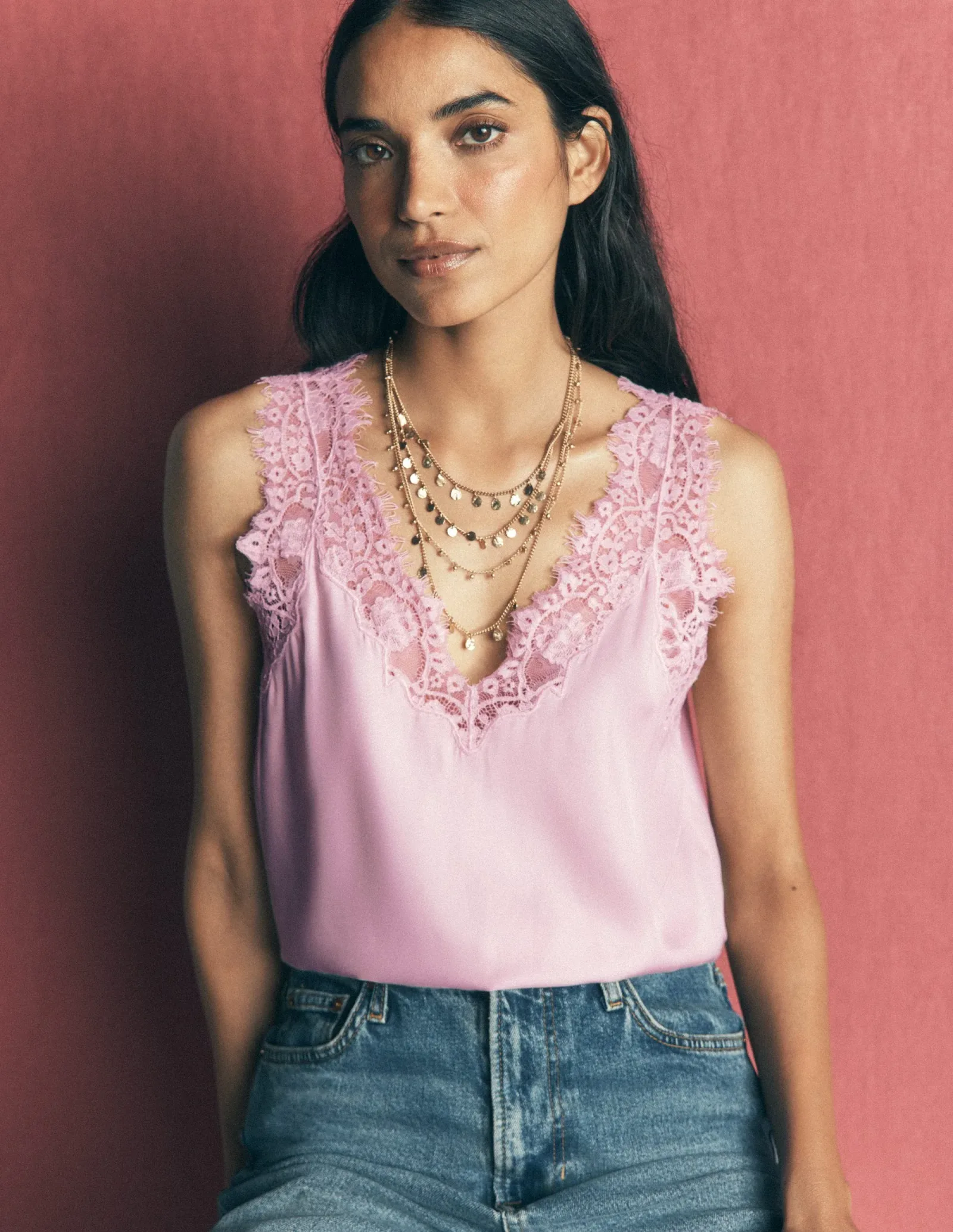 Ara Silk Blend Lace Cami-Quartz Pink