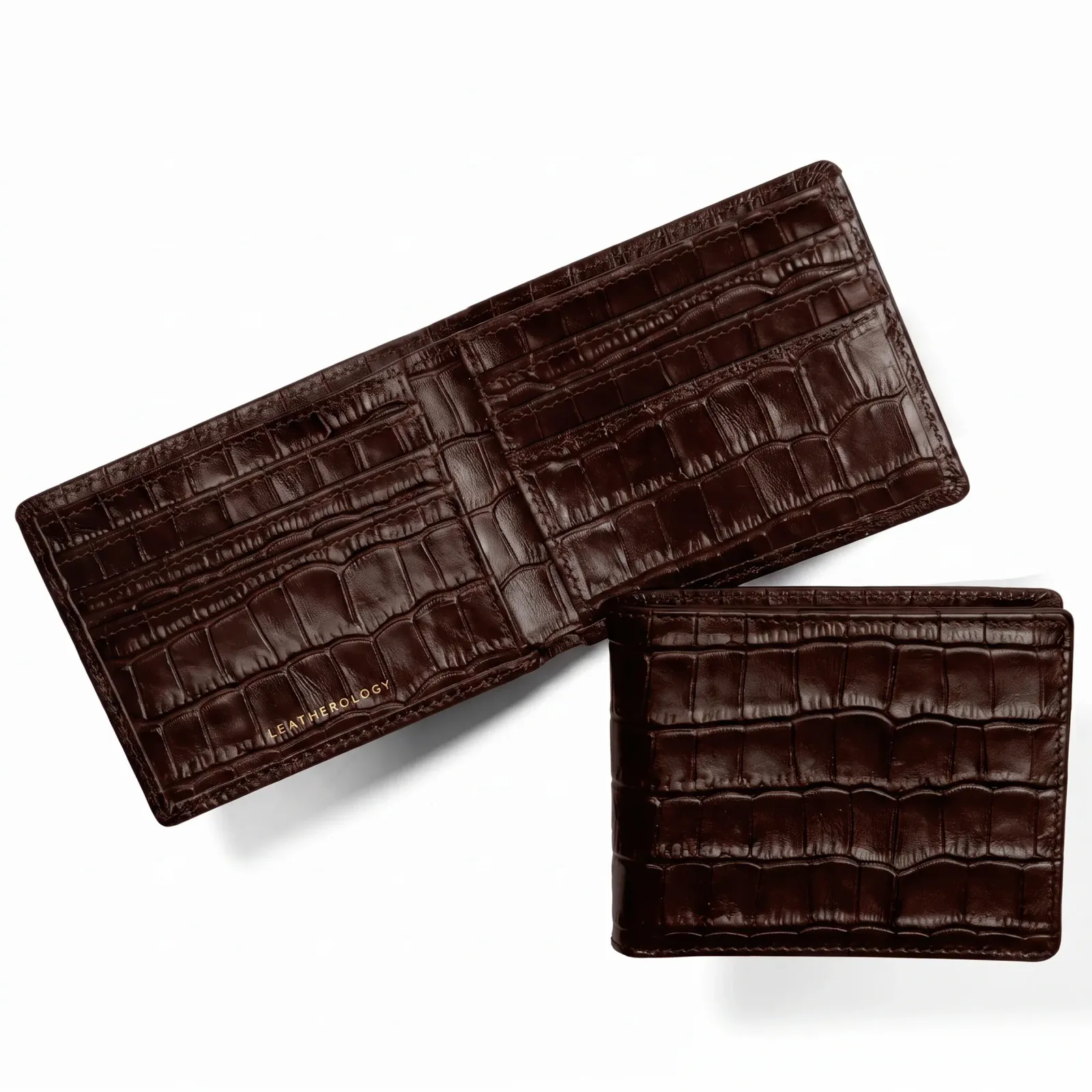 Thin Bifold Wallet Brown Croc