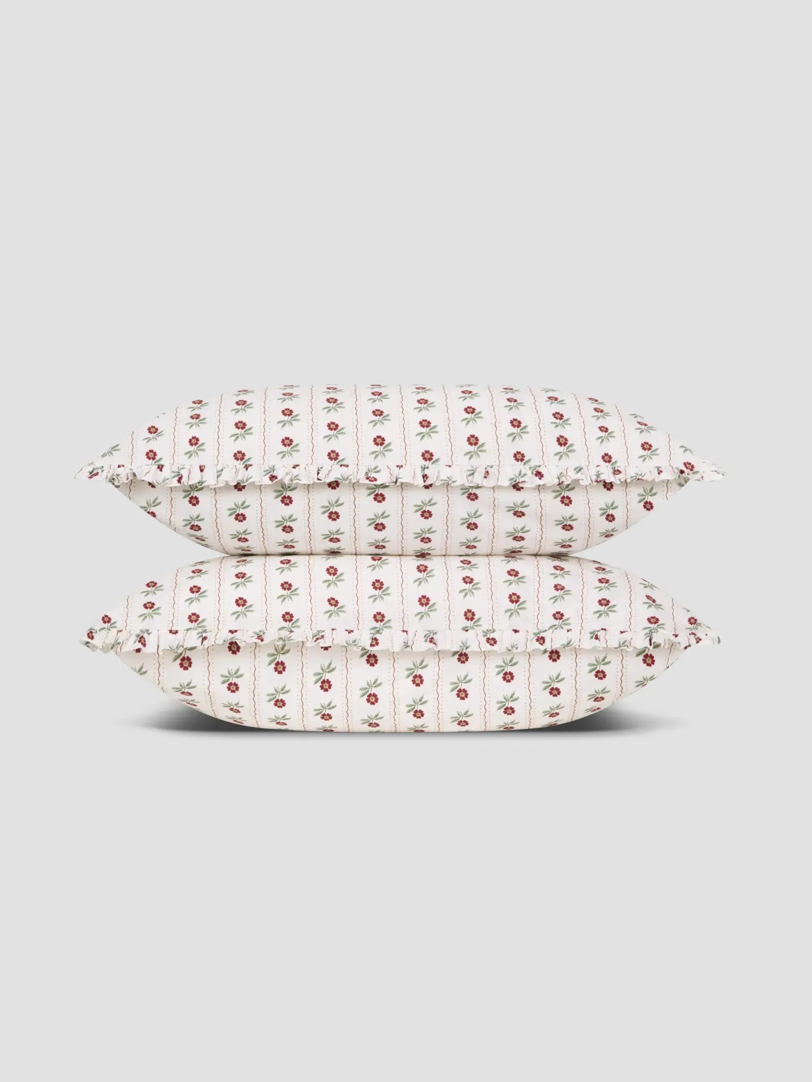 White Woodland Stripe Cotton Frill Pillowcases (Pair)