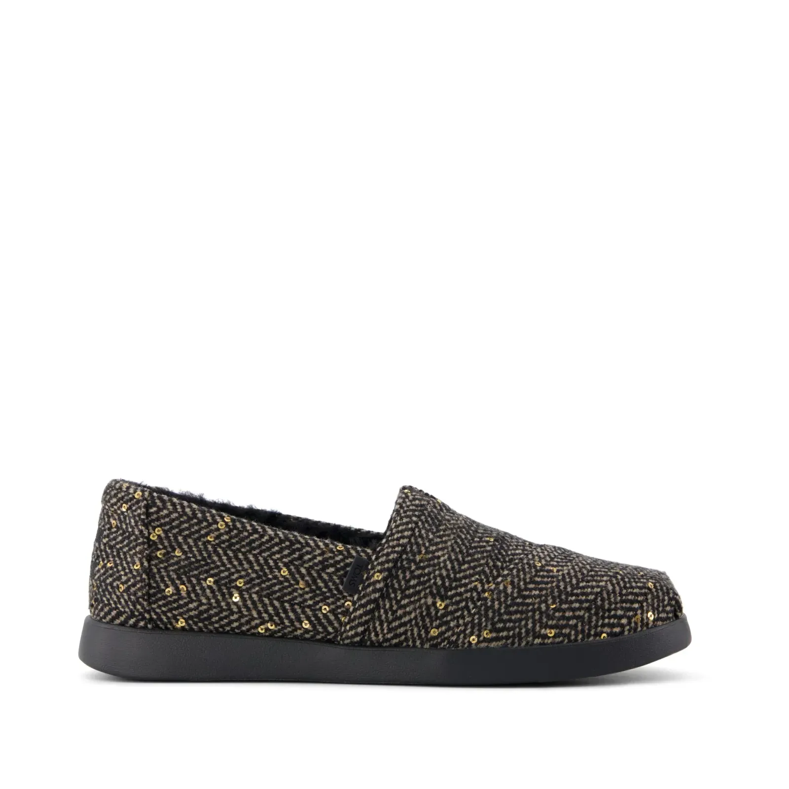 Womens Alpargata Plus Black Sequin Herringbone w/ Faux Fur