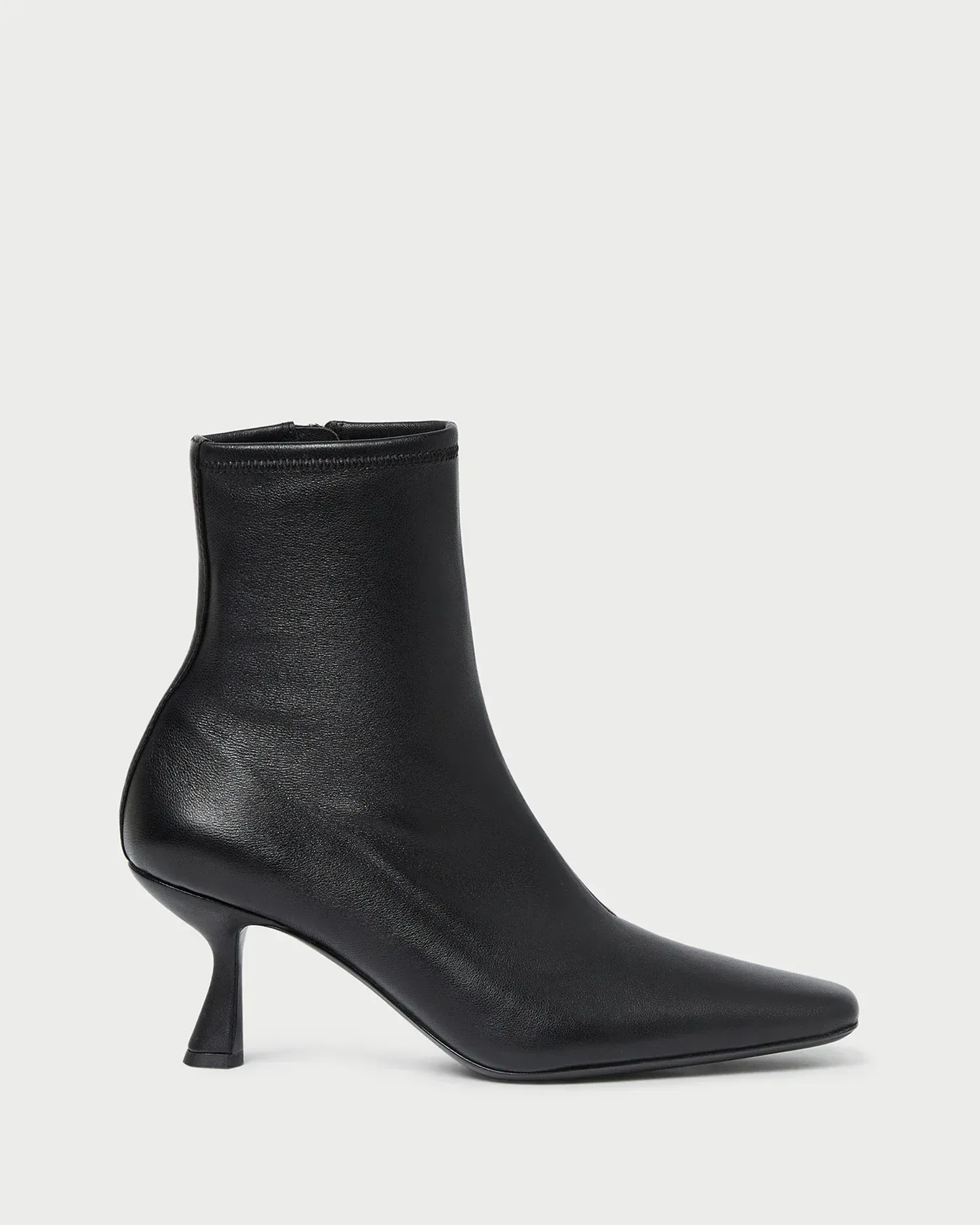 Thandy Black Leather Curved Heel Bootie