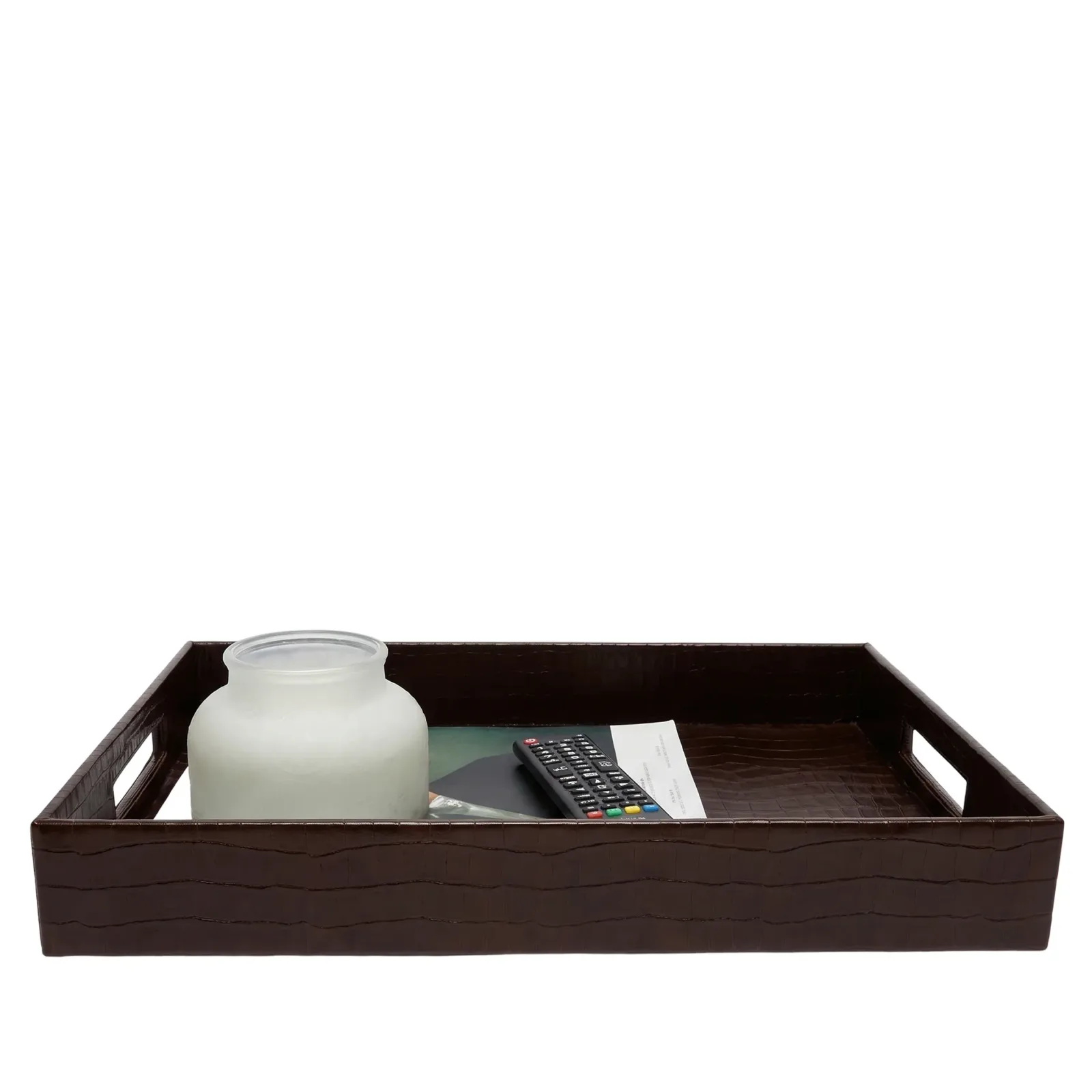 Leather Decorative Tray Brown Croc