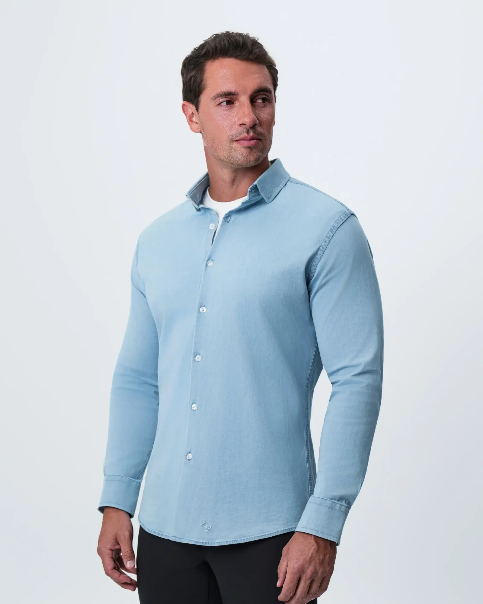 Cotton Denim Dress Shirt – Light Blue