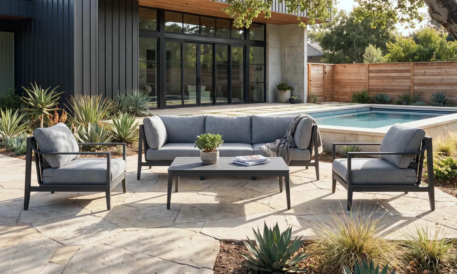 Charcoal Aluminum Sofa + Coffee Table Set