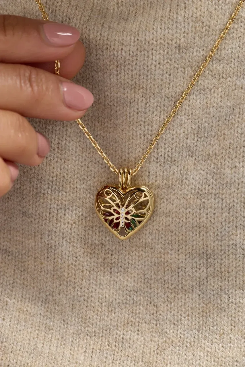 Heart & Butterfly Birthstone Shaker Necklace