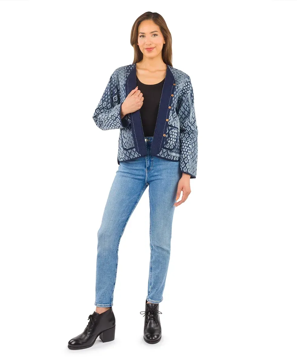 Short Kantha Jacket – Blue Quilted Patchwork