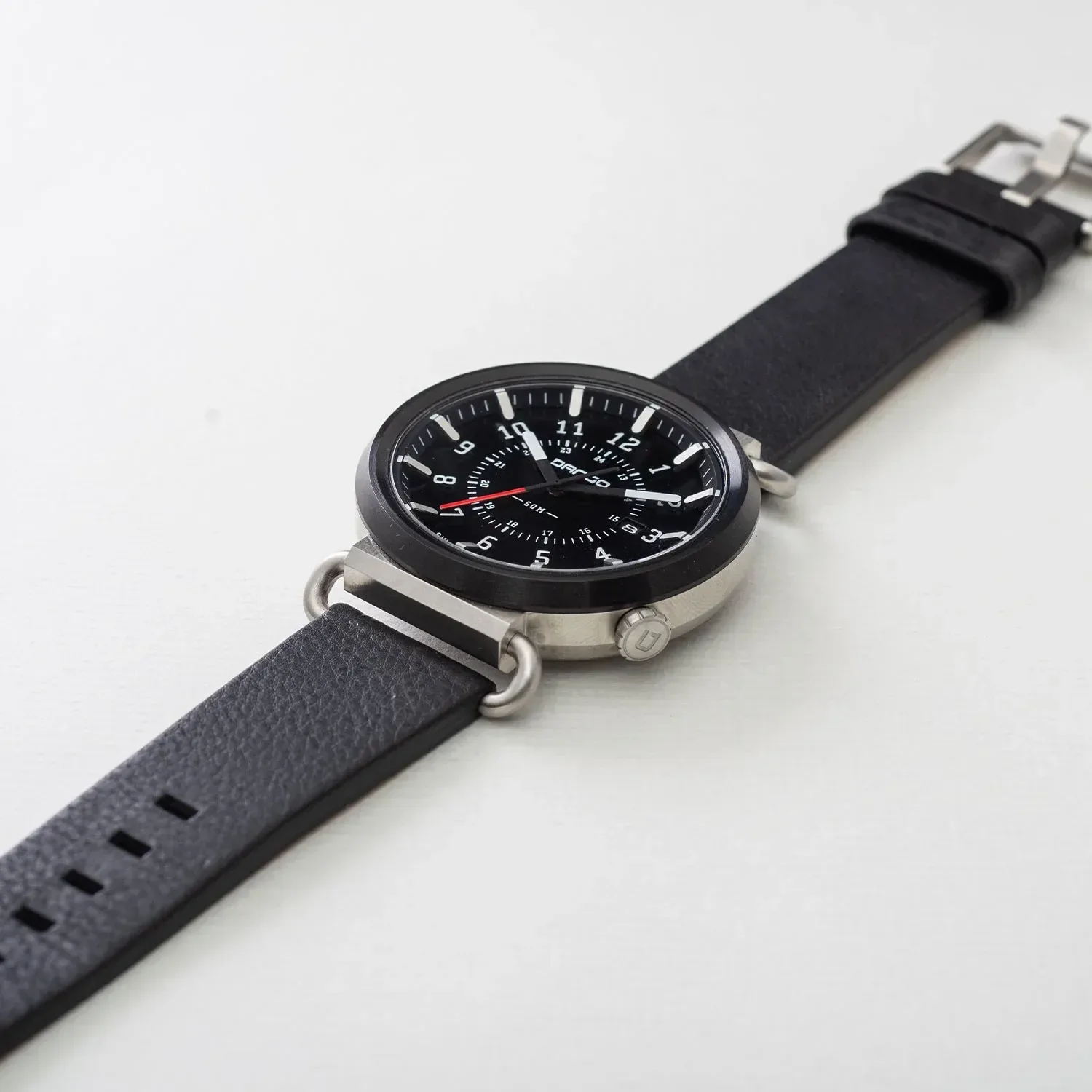 TK-01 – Trek Watch with Italian Leather Strap – Jet Black